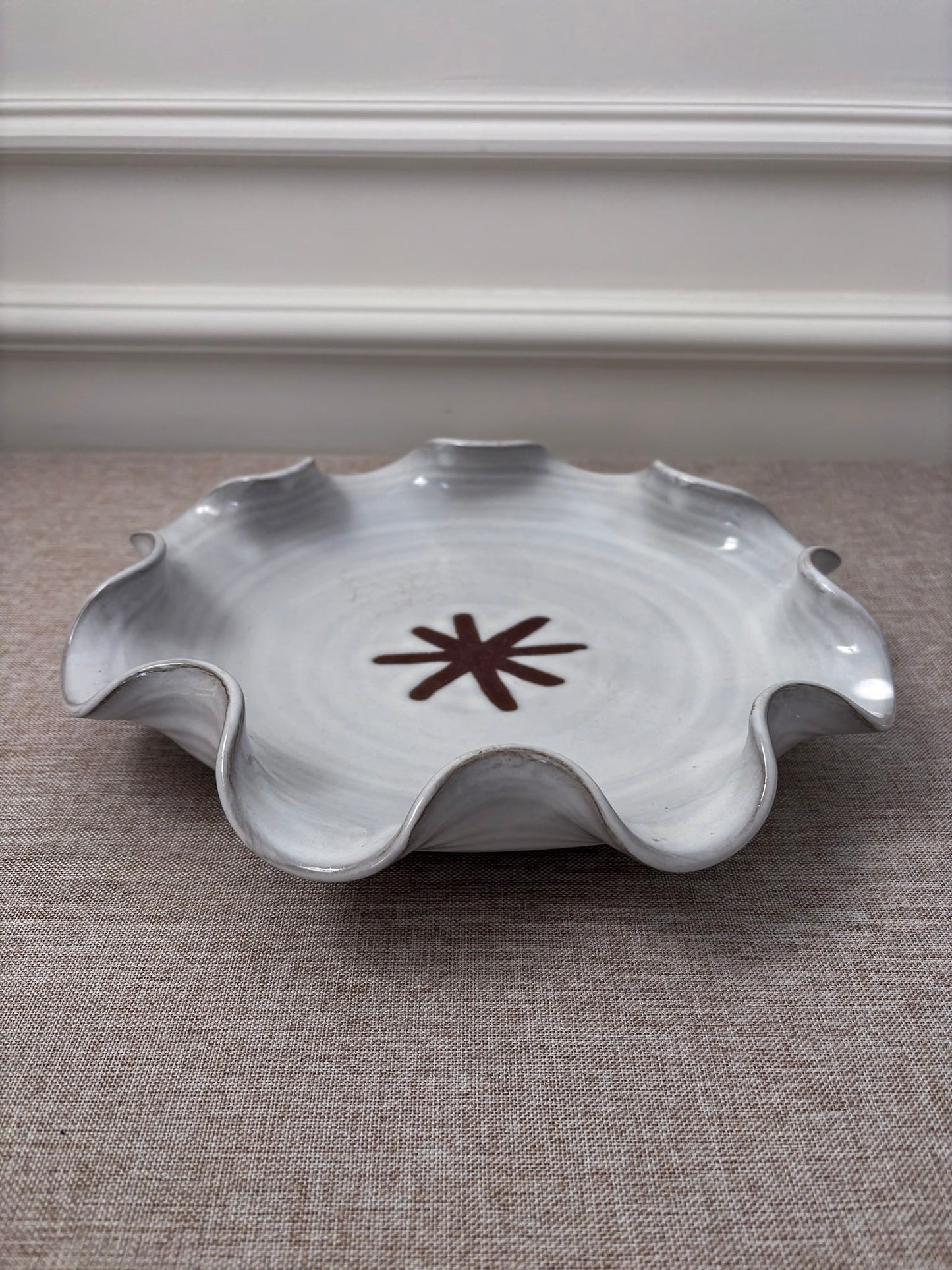 Studio Pottery Wavy Edge Plate, Irish Ceramic Dish in Off-White and Brown