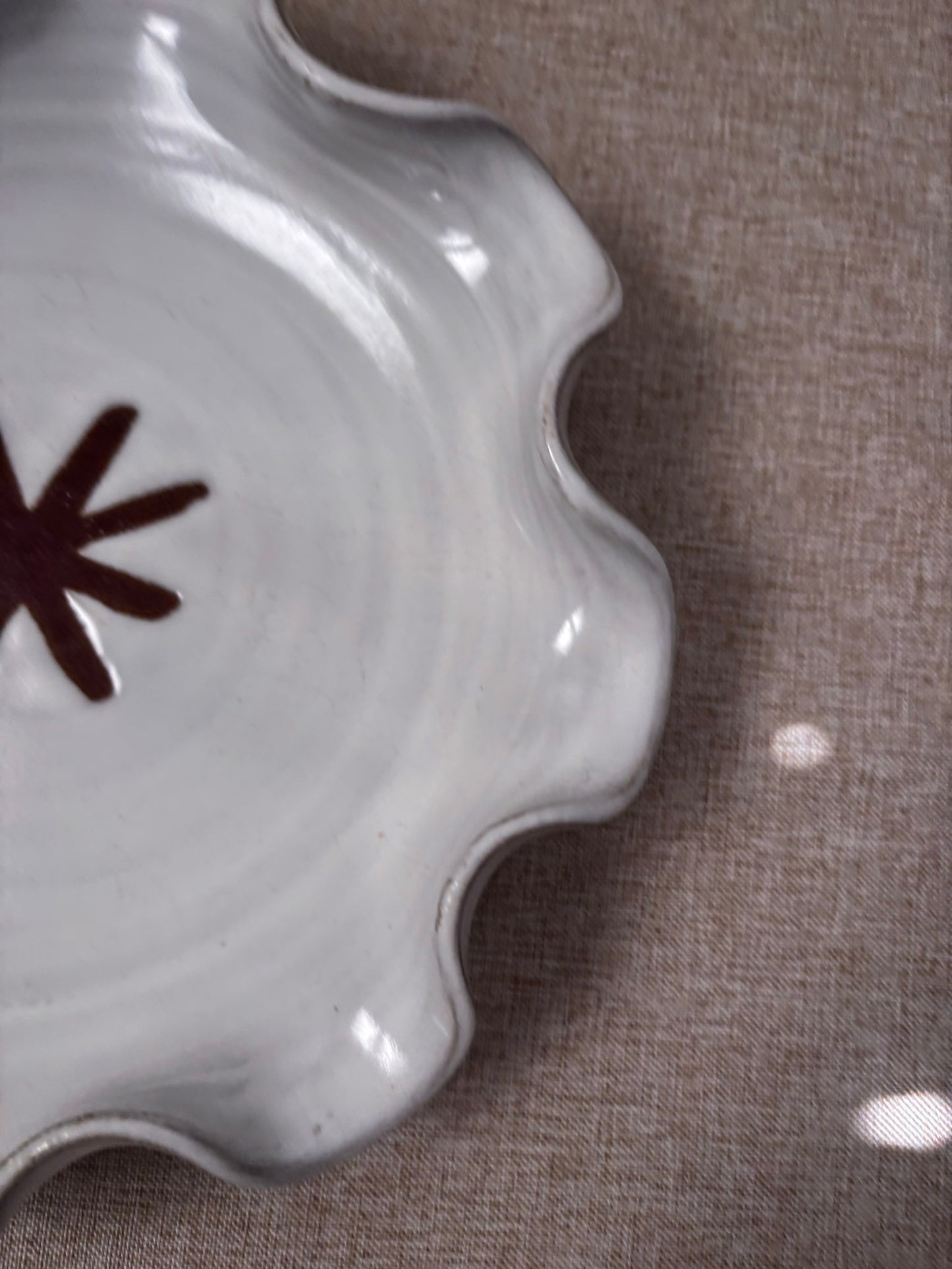 Studio Pottery Wavy Edge Plate, Irish Ceramic Dish in Off-White and Brown