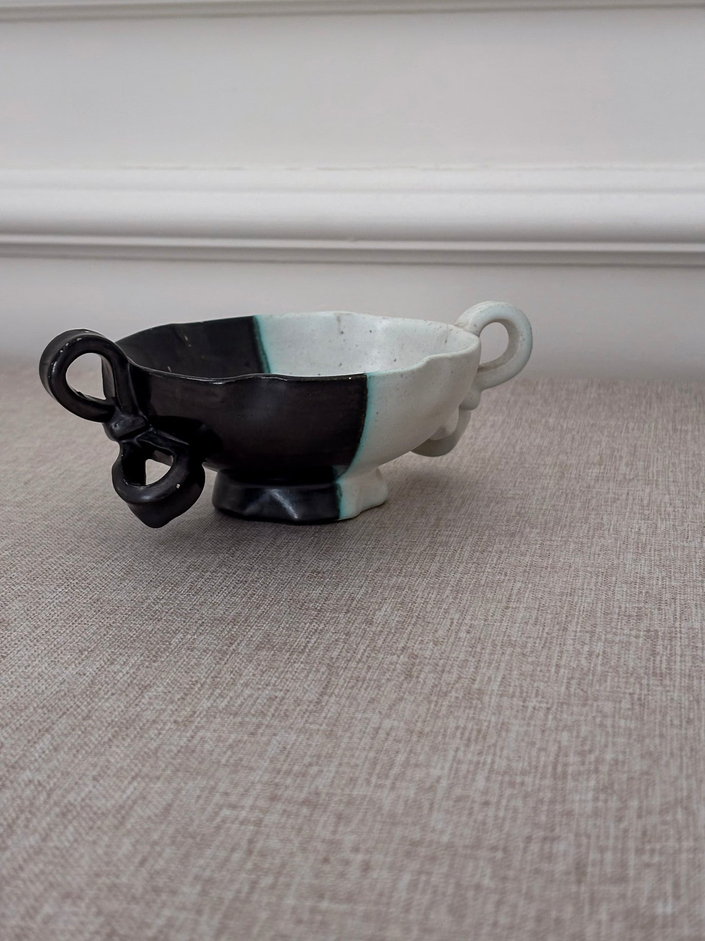 Vintage Vallauris Ceramic Bowl | Black & White Sculptural French Pottery