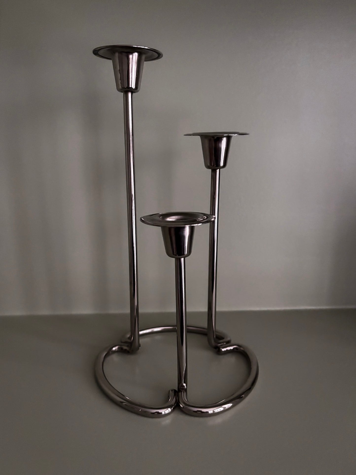 Silver-Tone Sculptural Trio Candlestick Holder