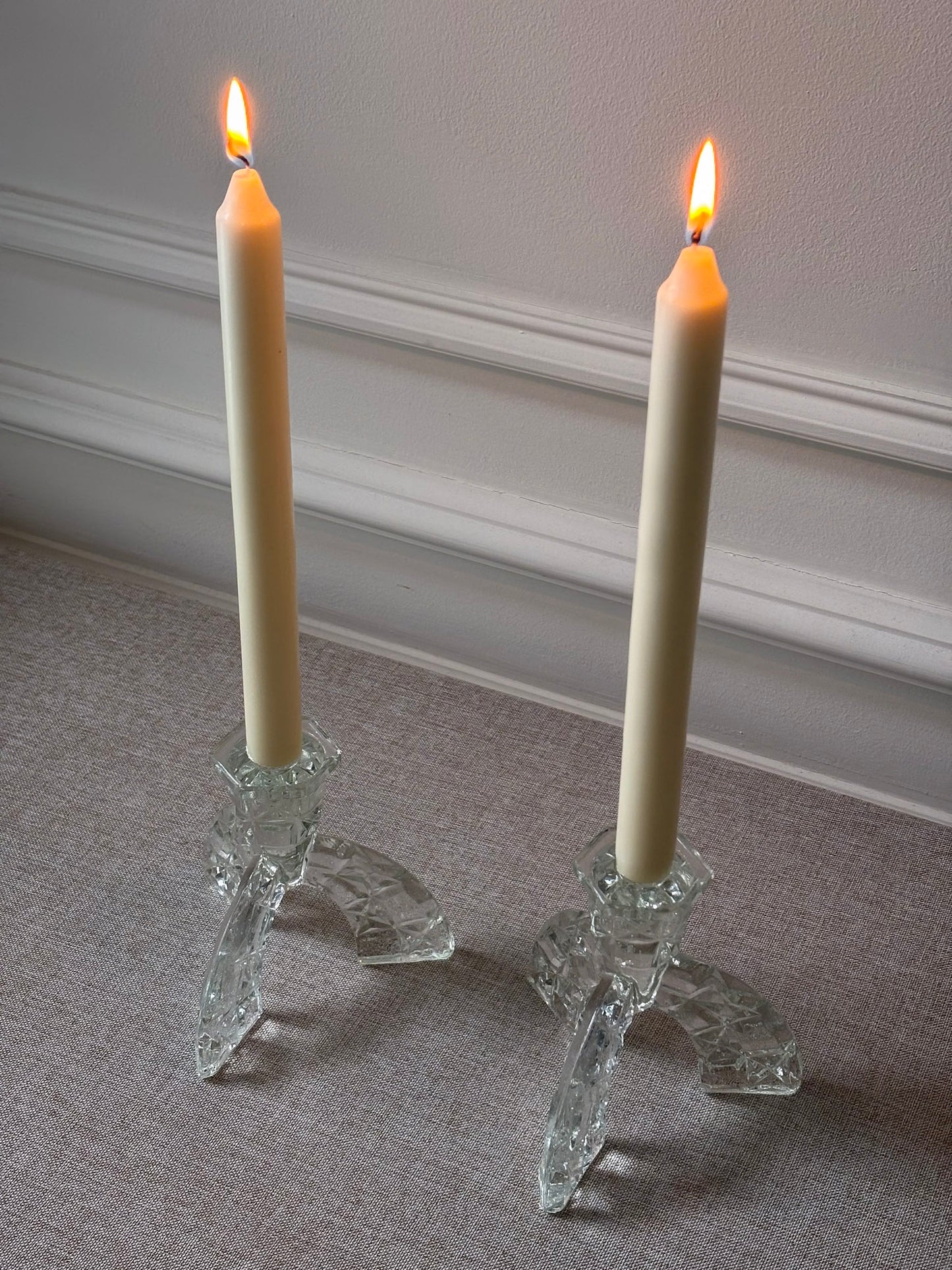 1930s Art Deco Pressed Glass Candlesticks - Pair