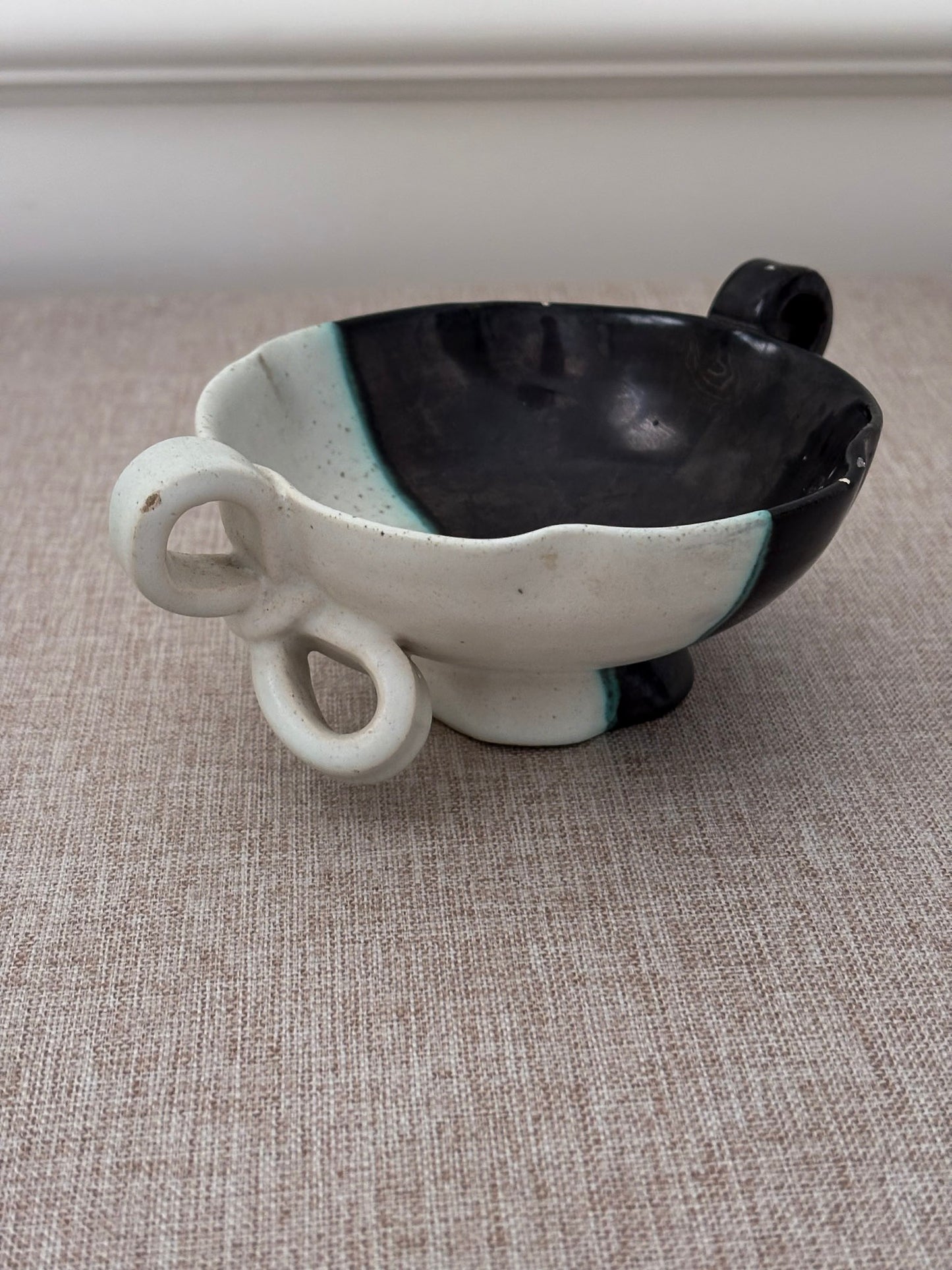 Vintage Vallauris Ceramic Bowl | Black & White Sculptural French Pottery