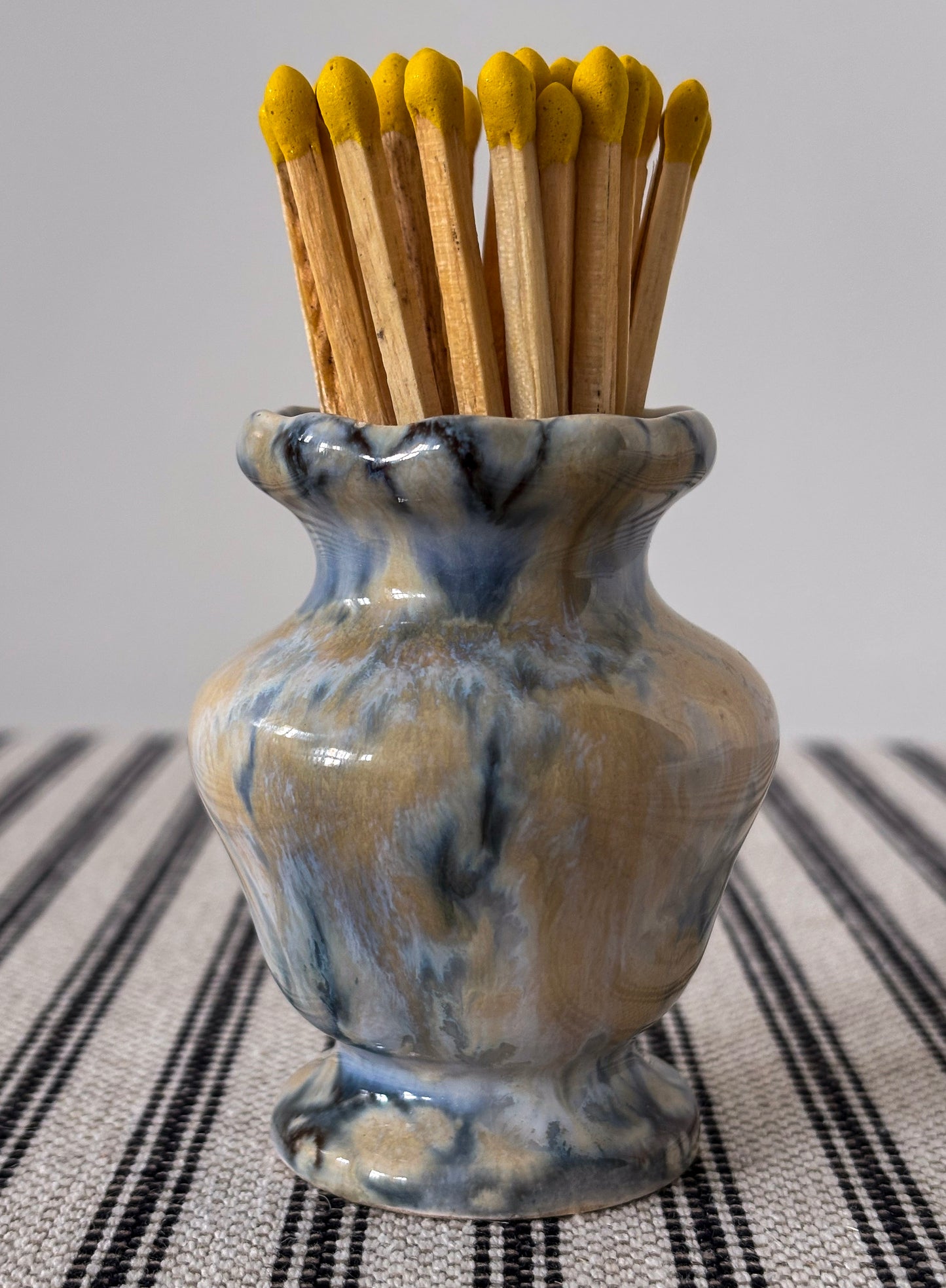 Vintage Studio Pottery Ruffled Edge Matchstick Holder – Glazed Ceramic