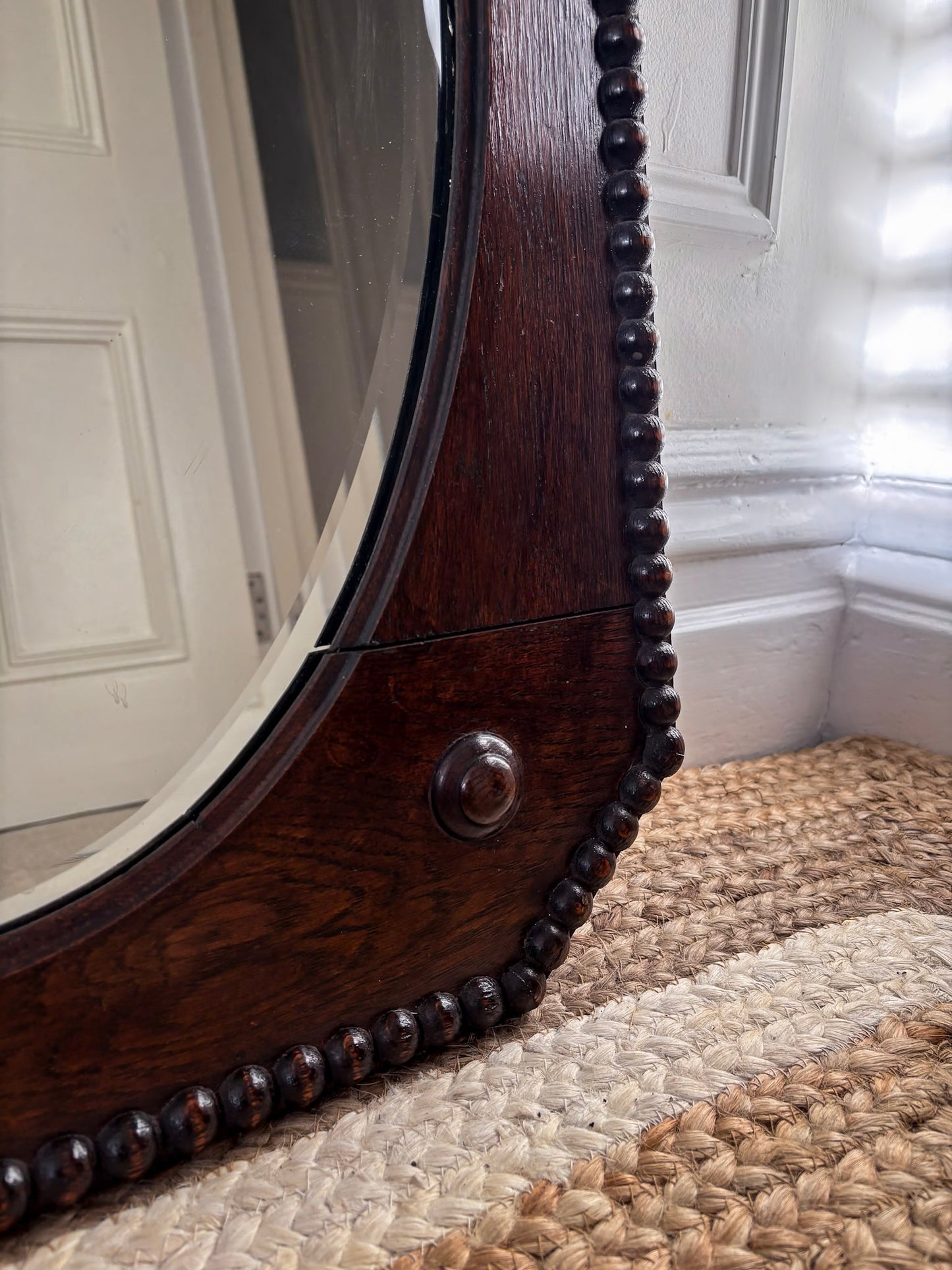 Vintage Beaded-Edge Oak Mirror