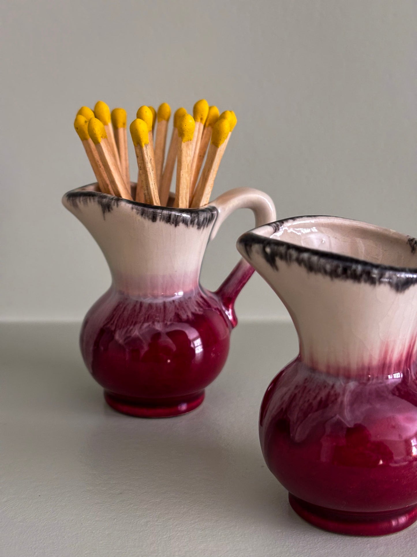 West German Drip-Glaze Ceramic Vessel Matchstick Holder