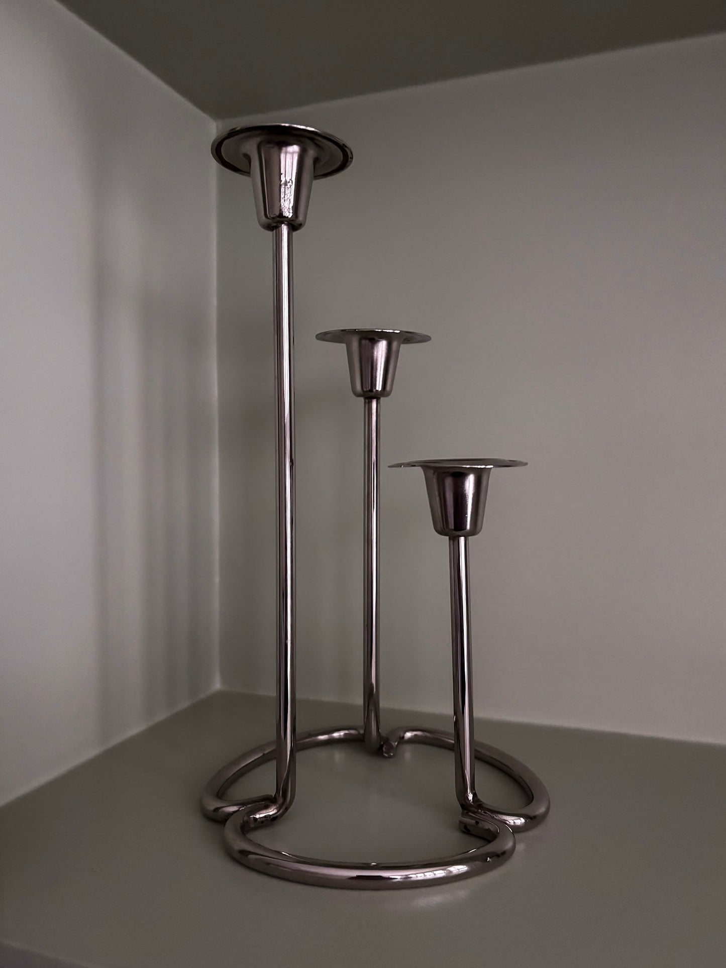 Silver-Tone Sculptural Trio Candlestick Holder