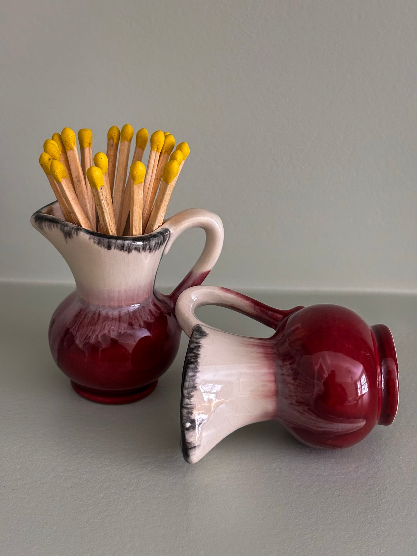 West German Drip-Glaze Ceramic Vessel Matchstick Holder