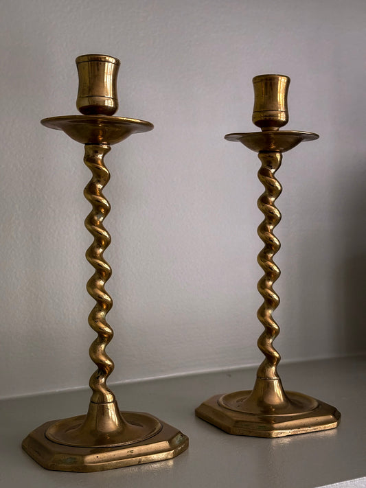Pair of Brass Twist Candlestick Holders