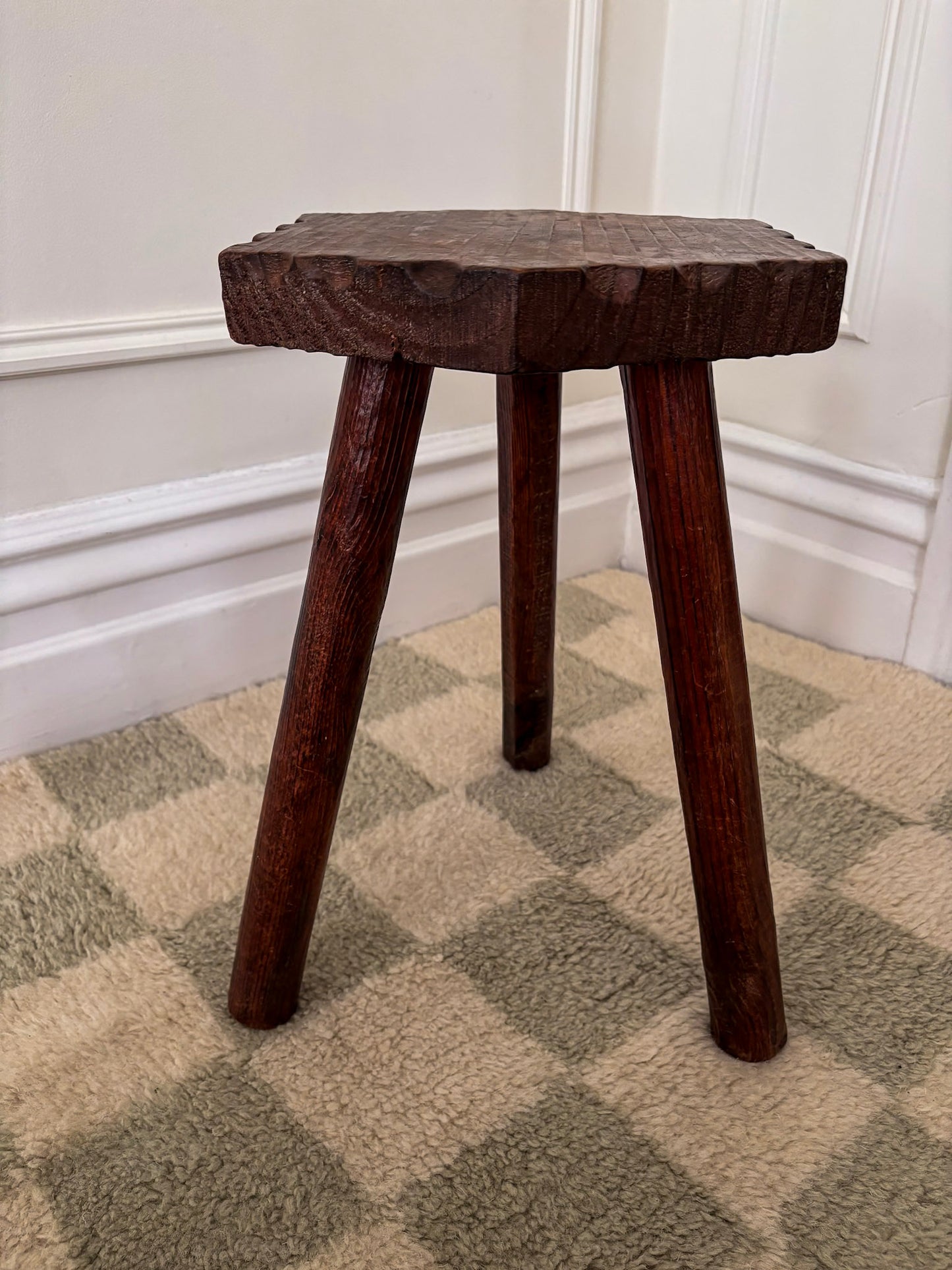 French Wooden Milking Stool | Rustic Primitive Tripod Stool