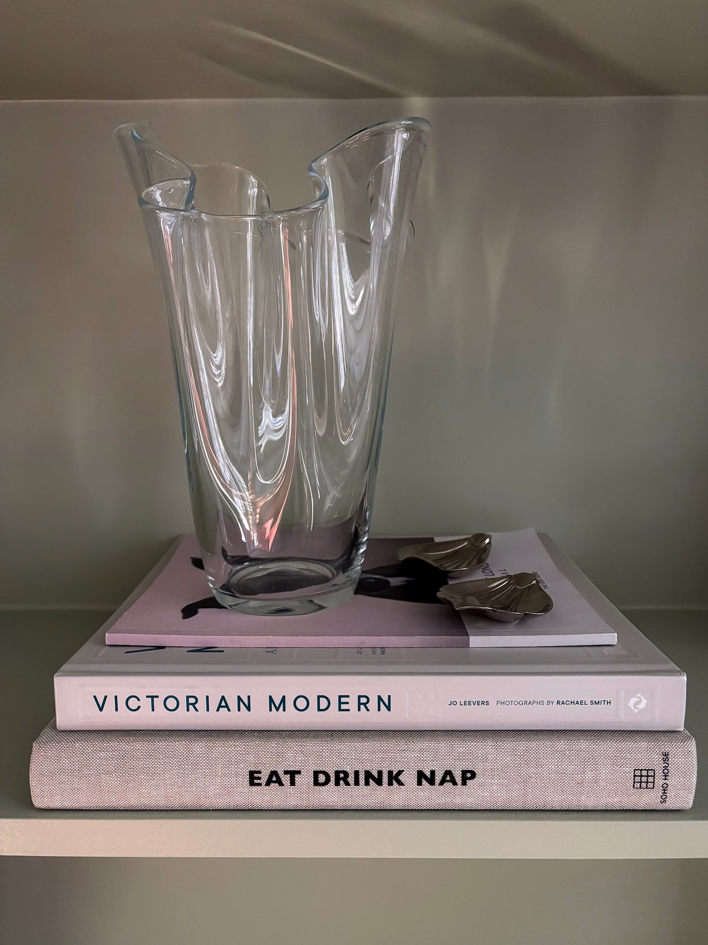 Tall Clear Ruffled-Edge Wavy Glass Vase