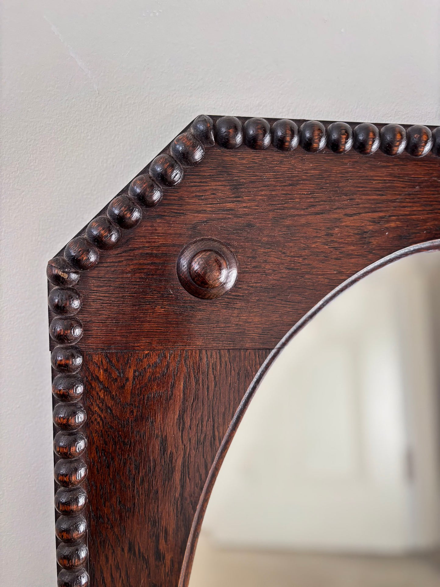 Vintage Beaded-Edge Oak Mirror