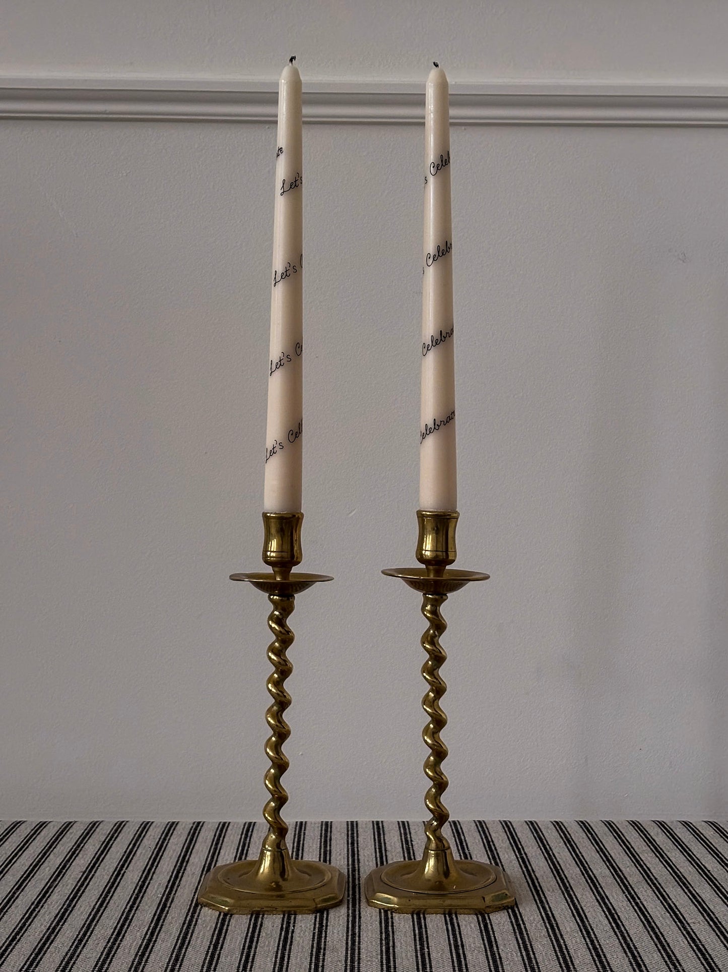 Pair of Brass Twist Candlestick Holders