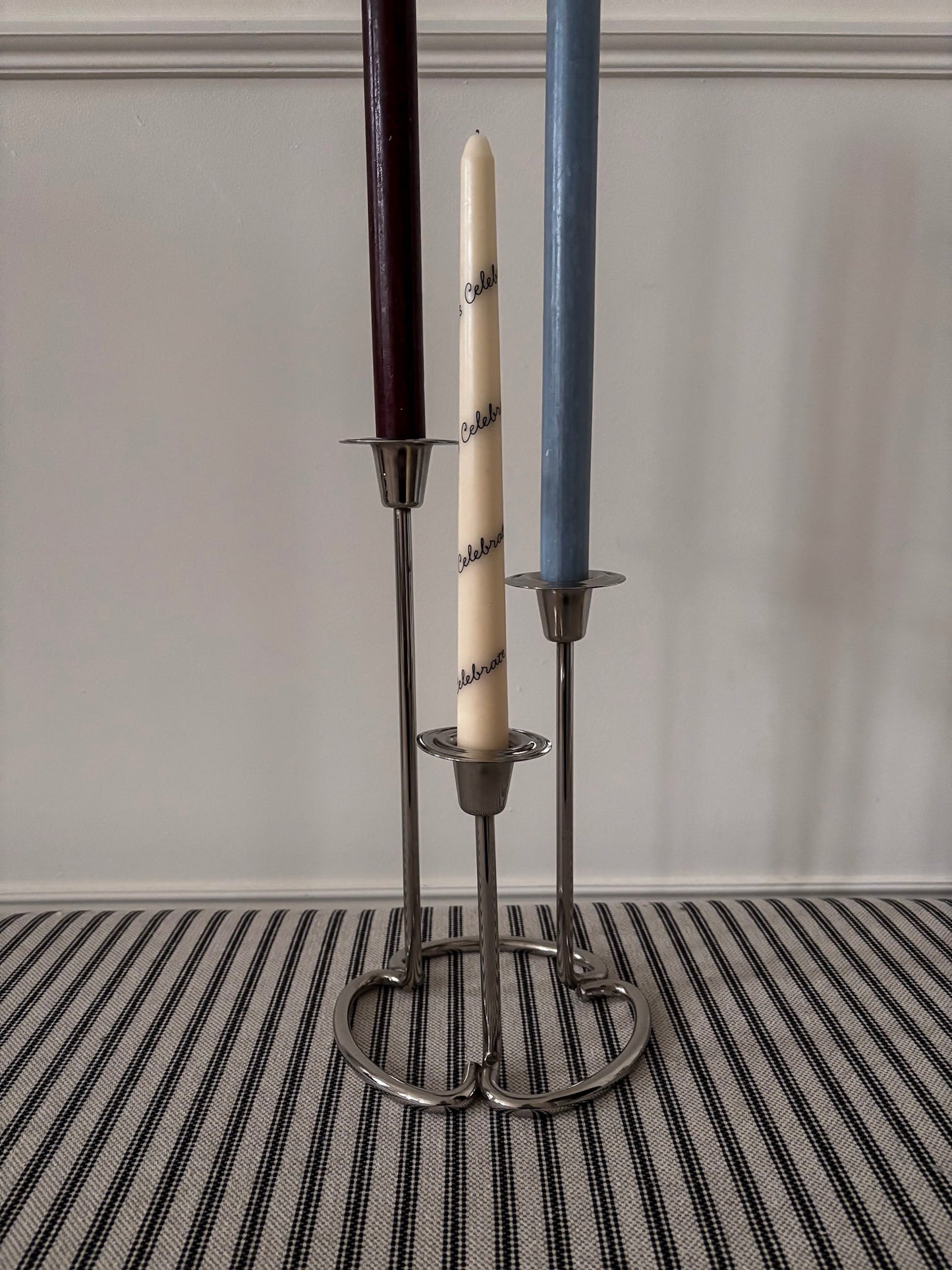 Silver-Tone Sculptural Trio Candlestick Holder