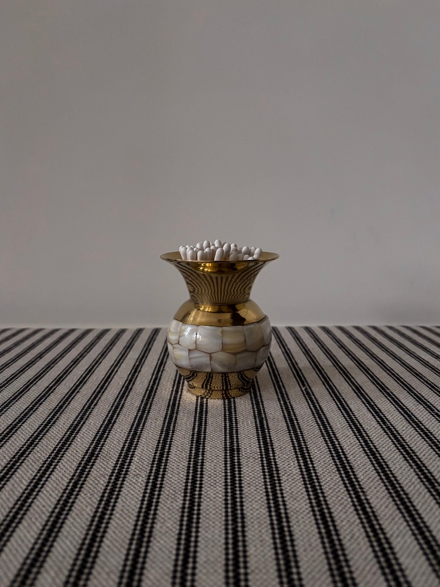 Mother-of-Pearl Inlay Brass Mini Vase Matchstick Holder