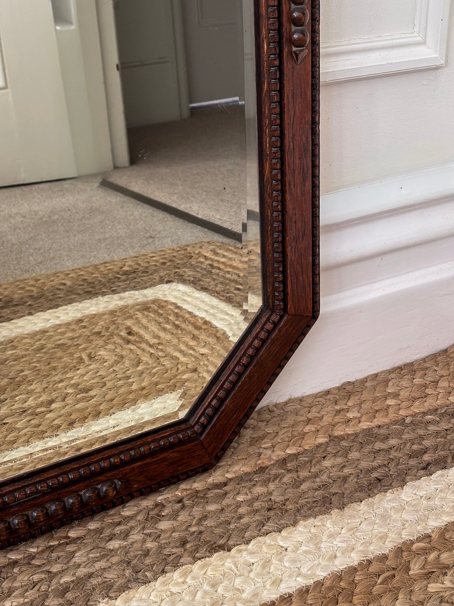 Vintage Octagonal Oak Mirror | Bevelled Arts & Crafts Style Wooden Mirror