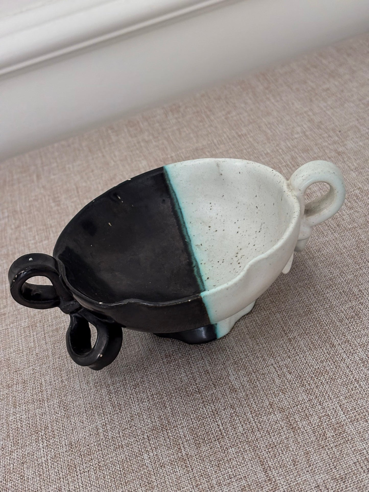 Vintage Vallauris Ceramic Bowl | Black & White Sculptural French Pottery