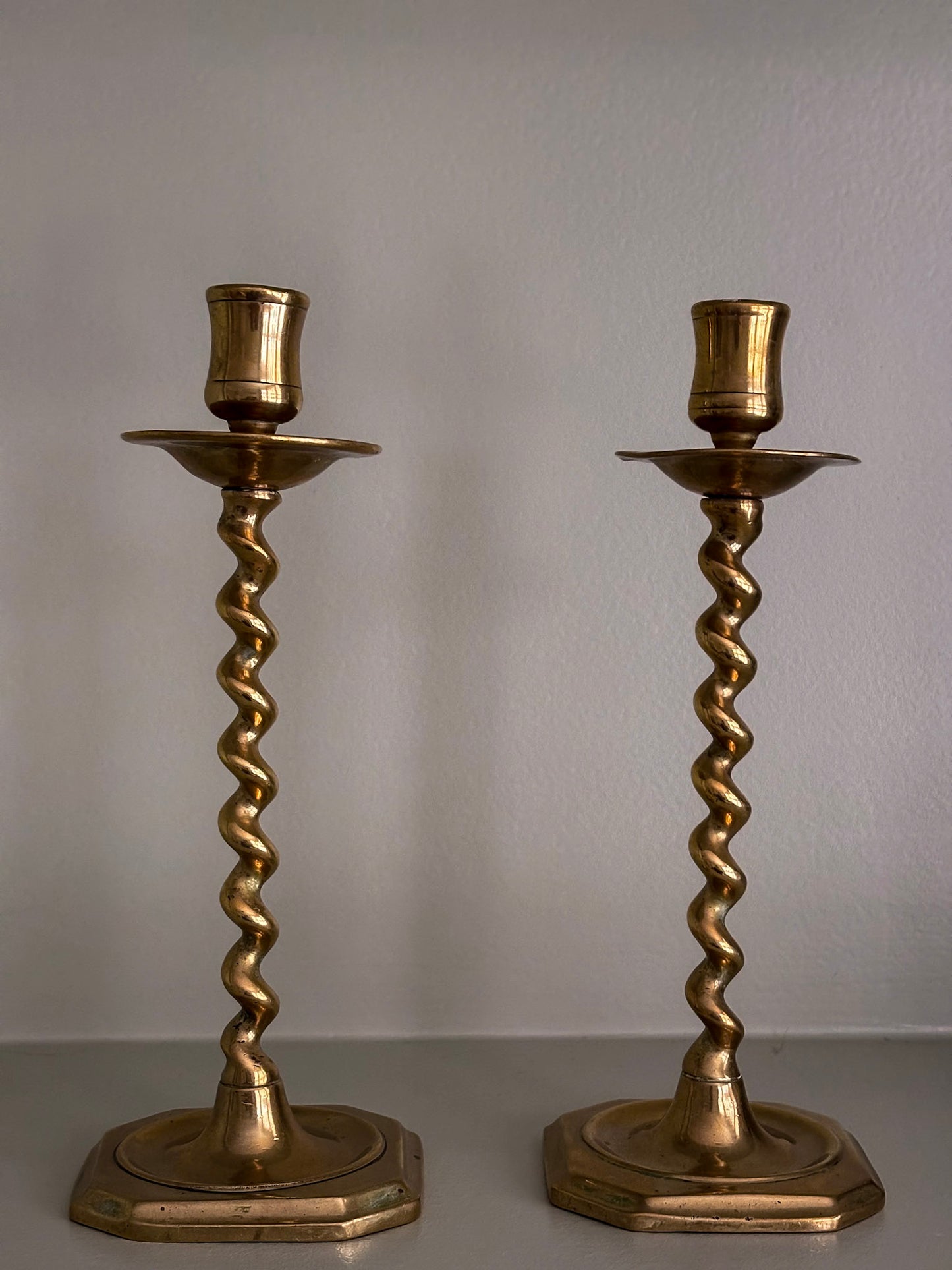 Pair of Brass Twist Candlestick Holders