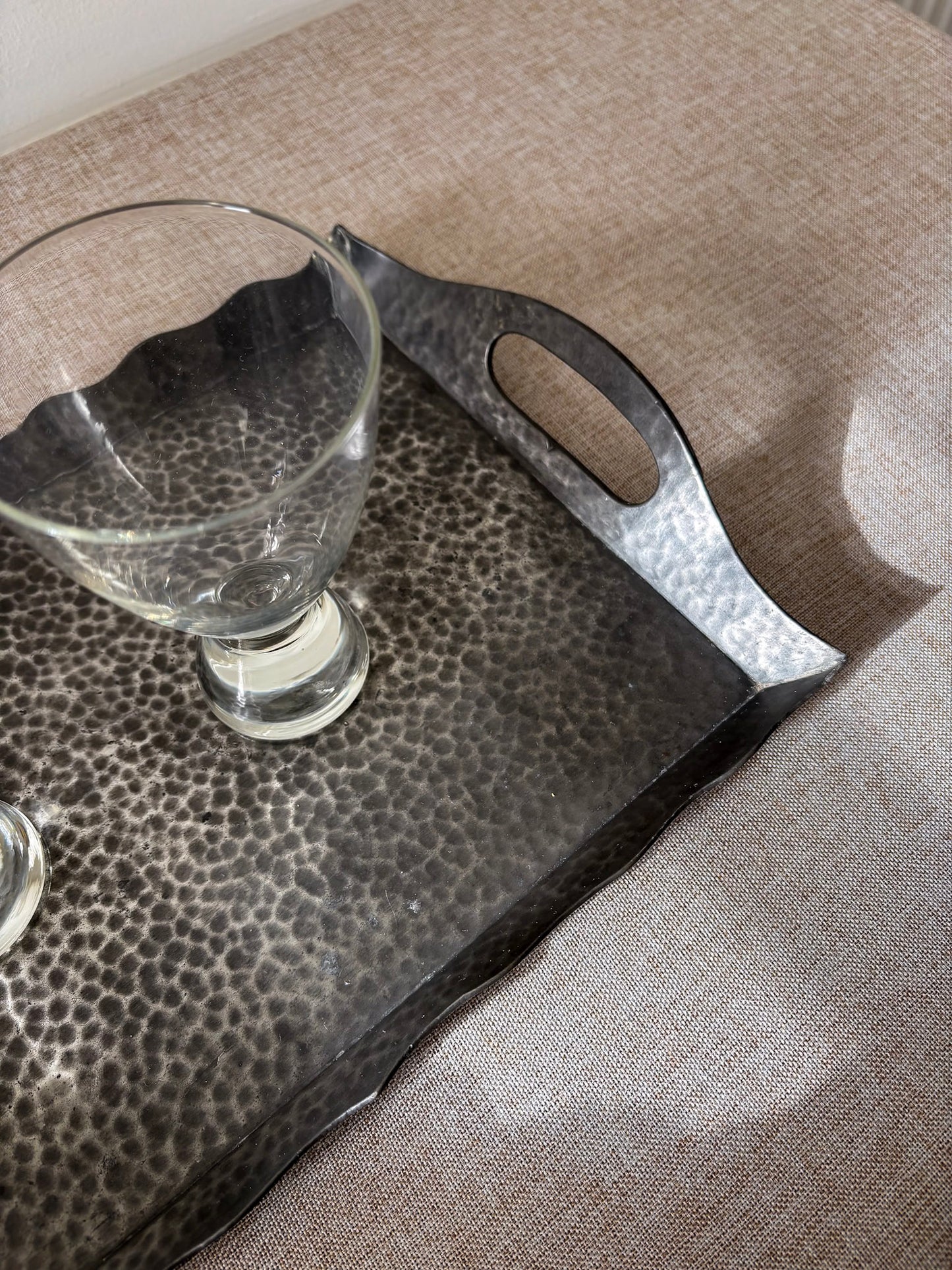 Knighthood Hammered Pewter Scalloped Edge Serving Tray