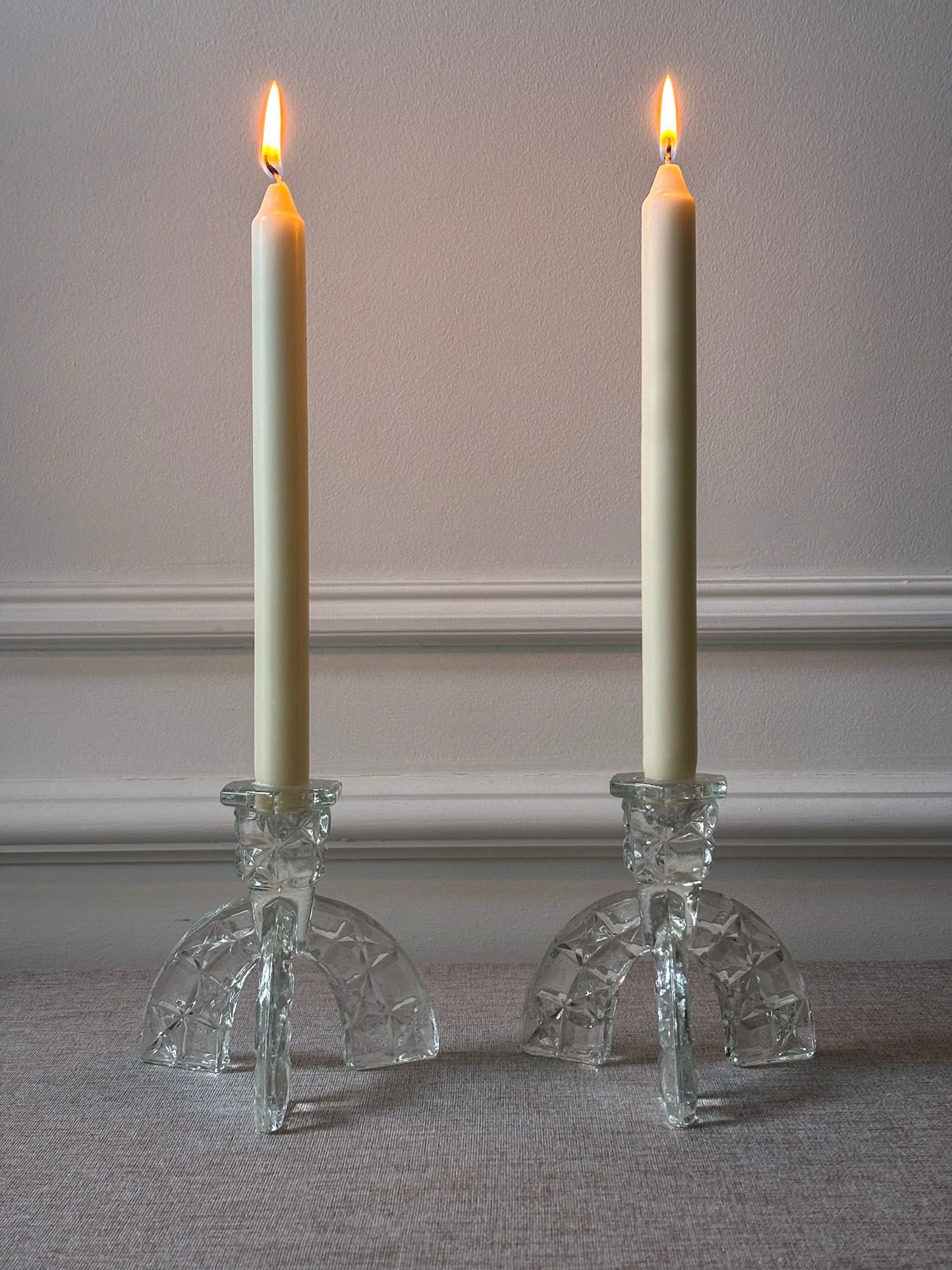 1930s Art Deco Pressed Glass Candlesticks - Pair