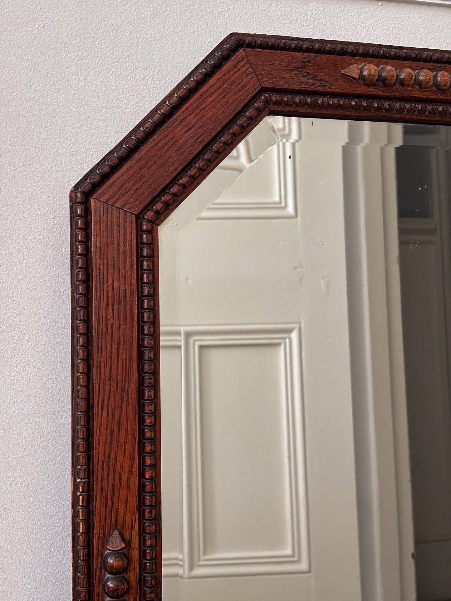 Vintage Octagonal Oak Mirror | Bevelled Arts & Crafts Style Wooden Mirror