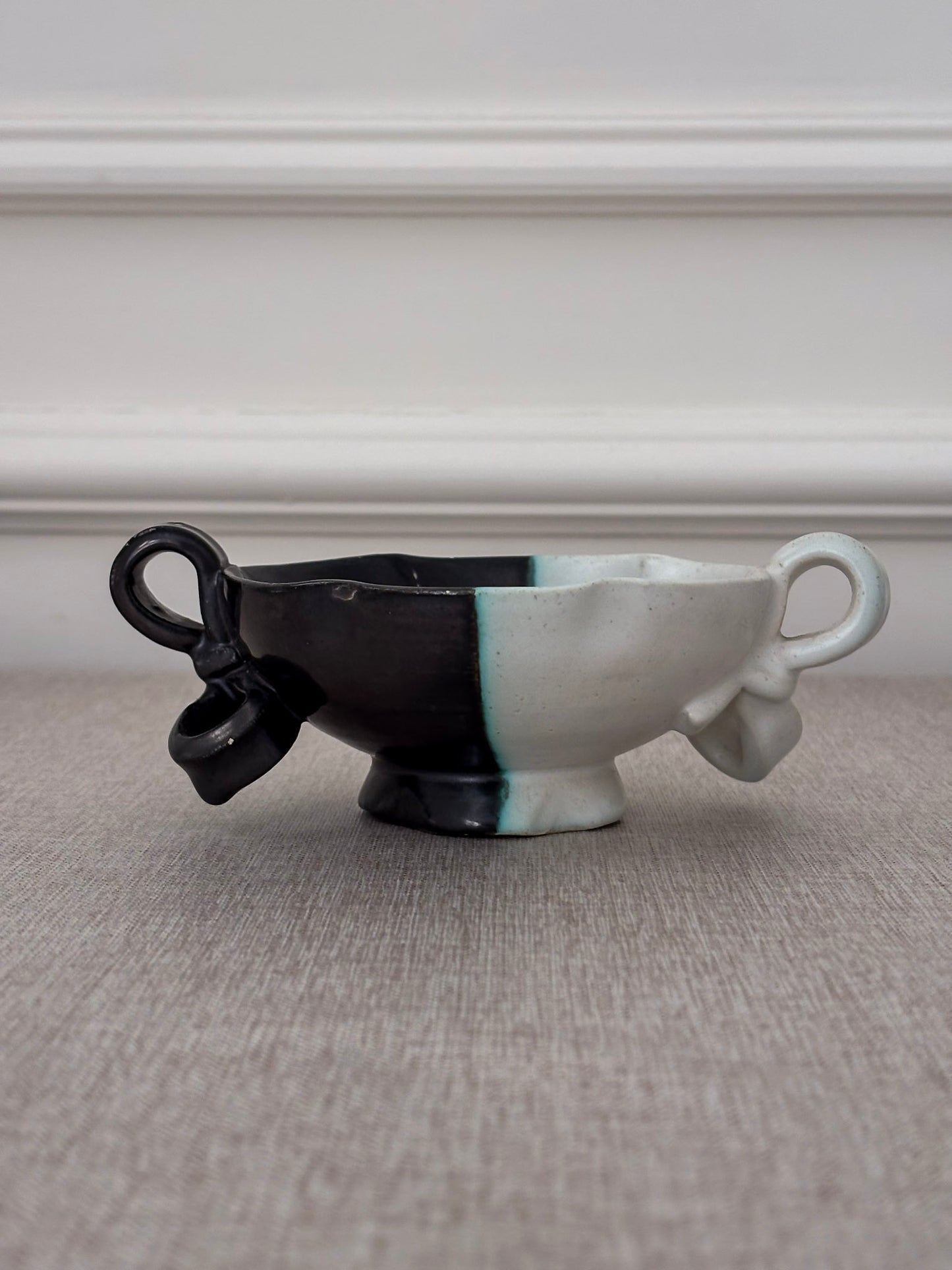 Vintage Vallauris Ceramic Bowl | Black & White Sculptural French Pottery
