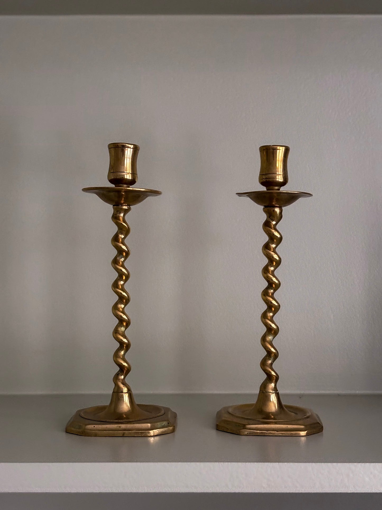 Pair of Brass Twist Candlestick Holders