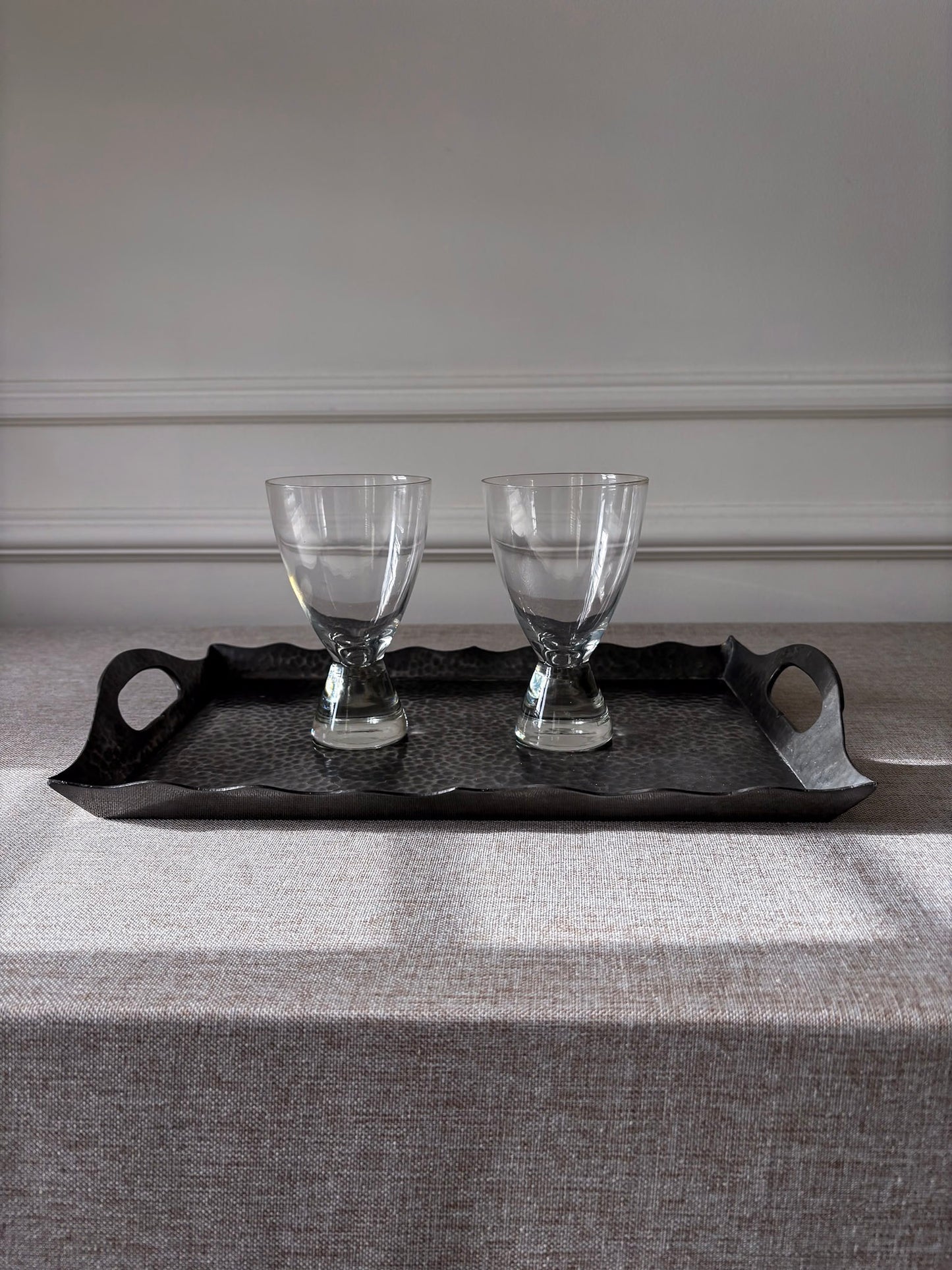 Knighthood Hammered Pewter Scalloped Edge Serving Tray