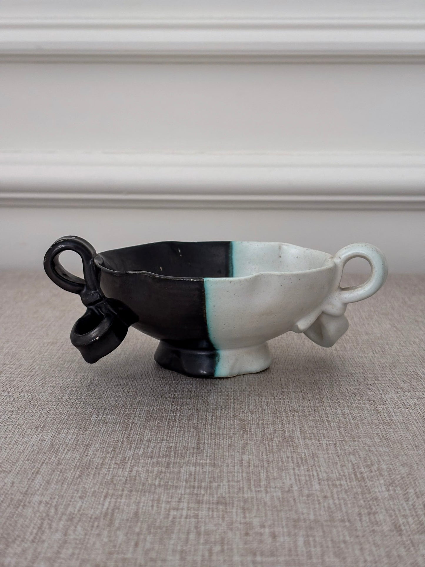 Vintage Vallauris Ceramic Bowl | Black & White Sculptural French Pottery