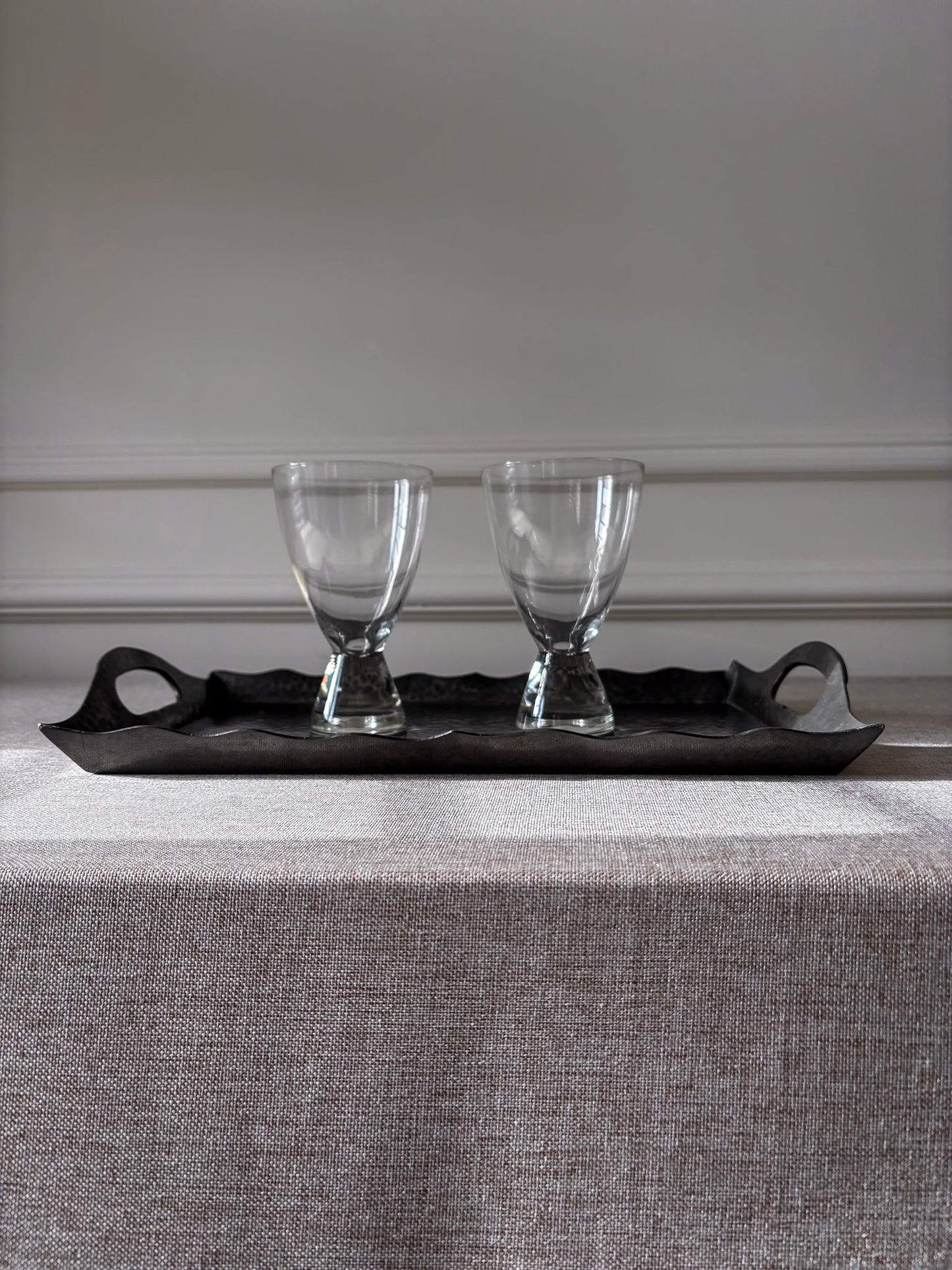 Knighthood Hammered Pewter Scalloped Edge Serving Tray