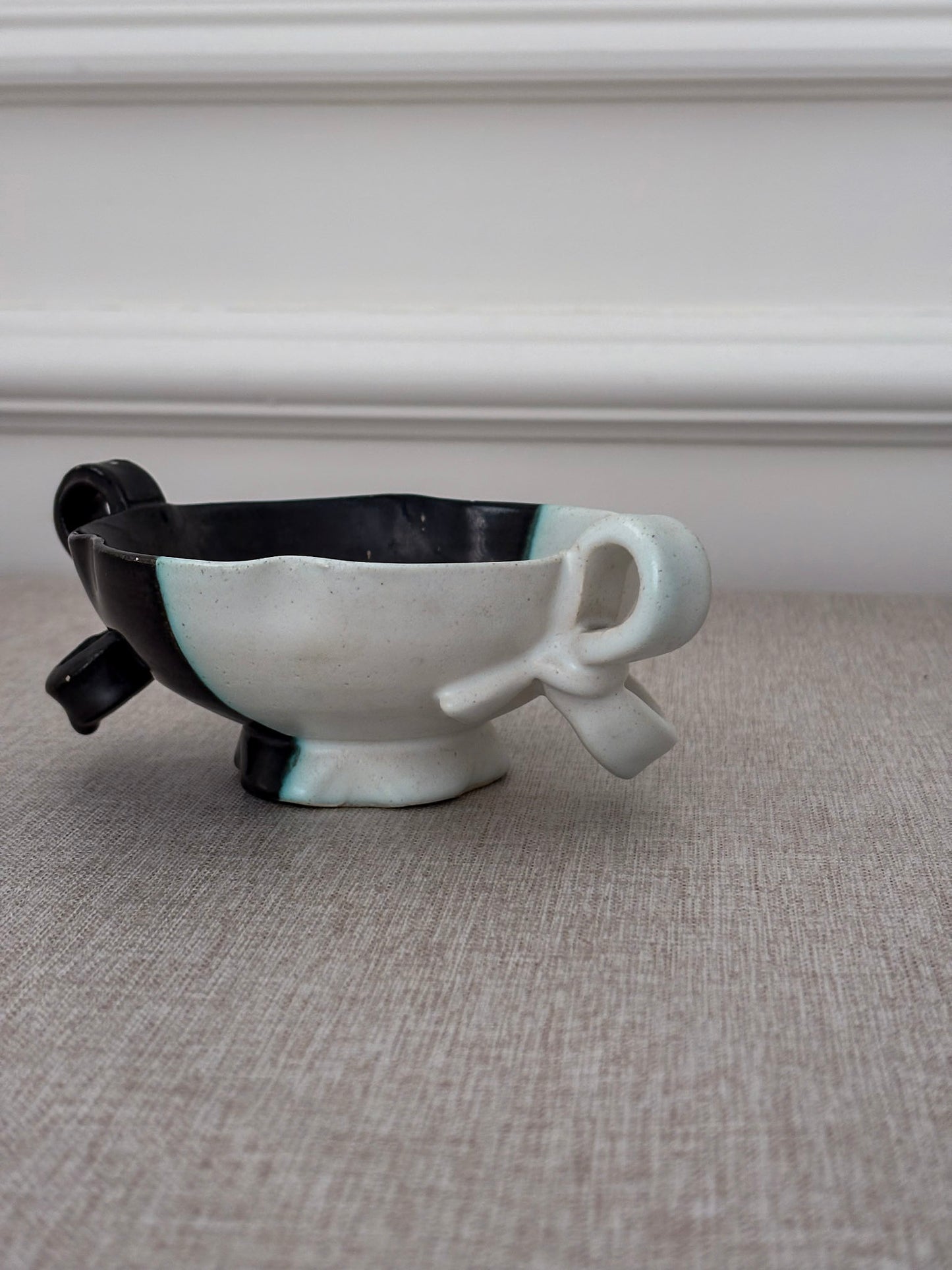 Vintage Vallauris Ceramic Bowl | Black & White Sculptural French Pottery