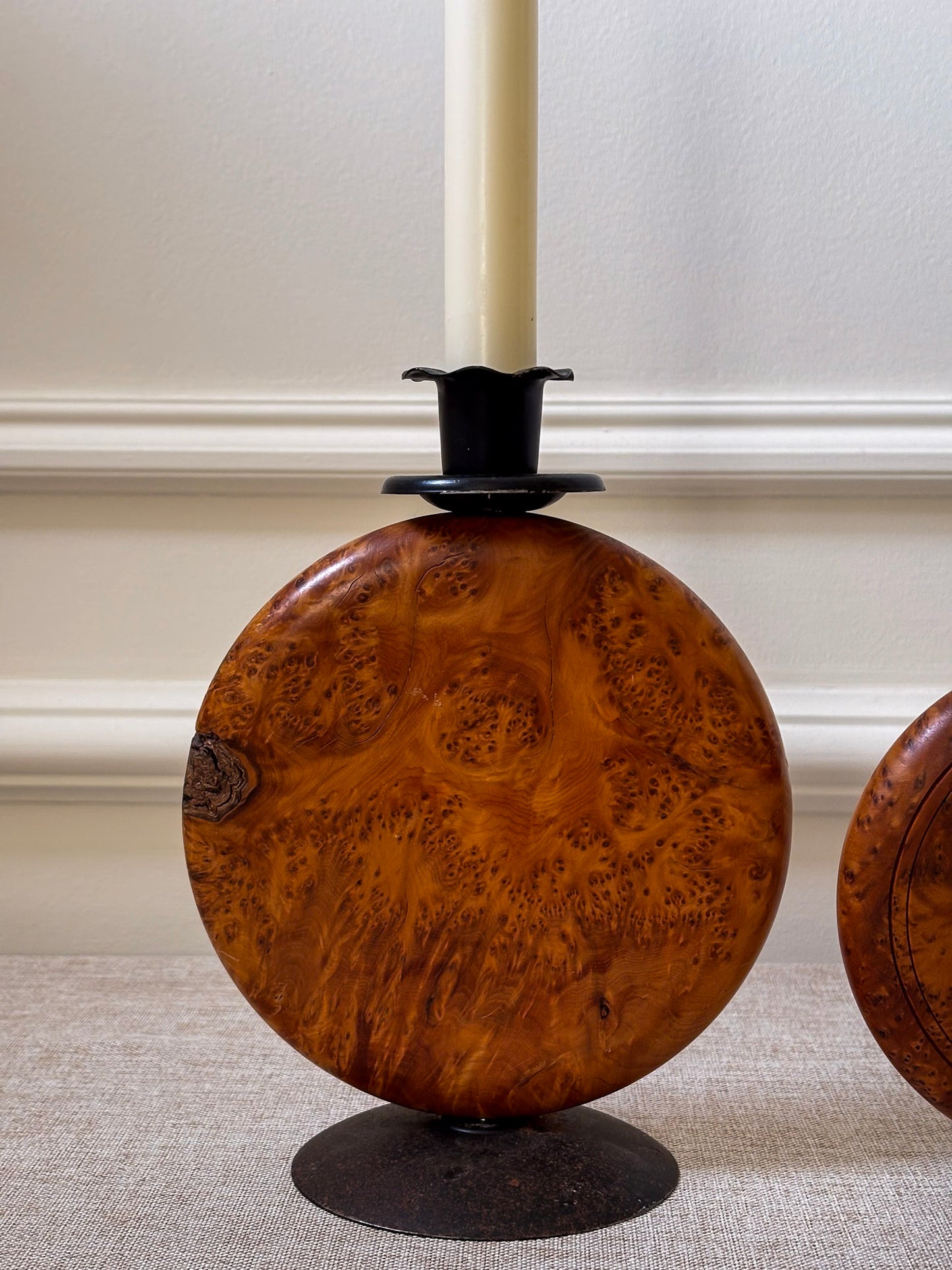 Pair of Vintage Burr Wood Candlesticks | Ripple Edge Sculptural Candle Holders