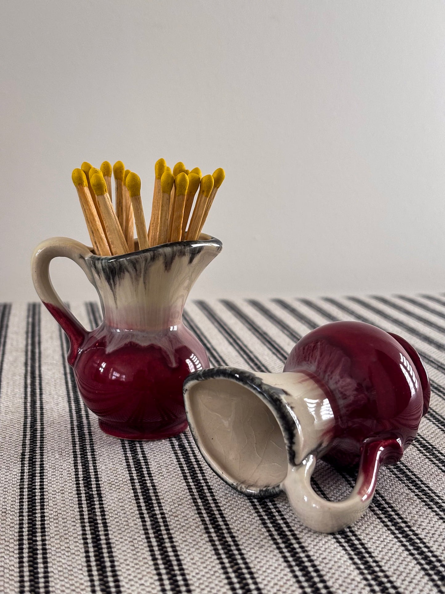 West German Drip-Glaze Ceramic Vessel Matchstick Holder