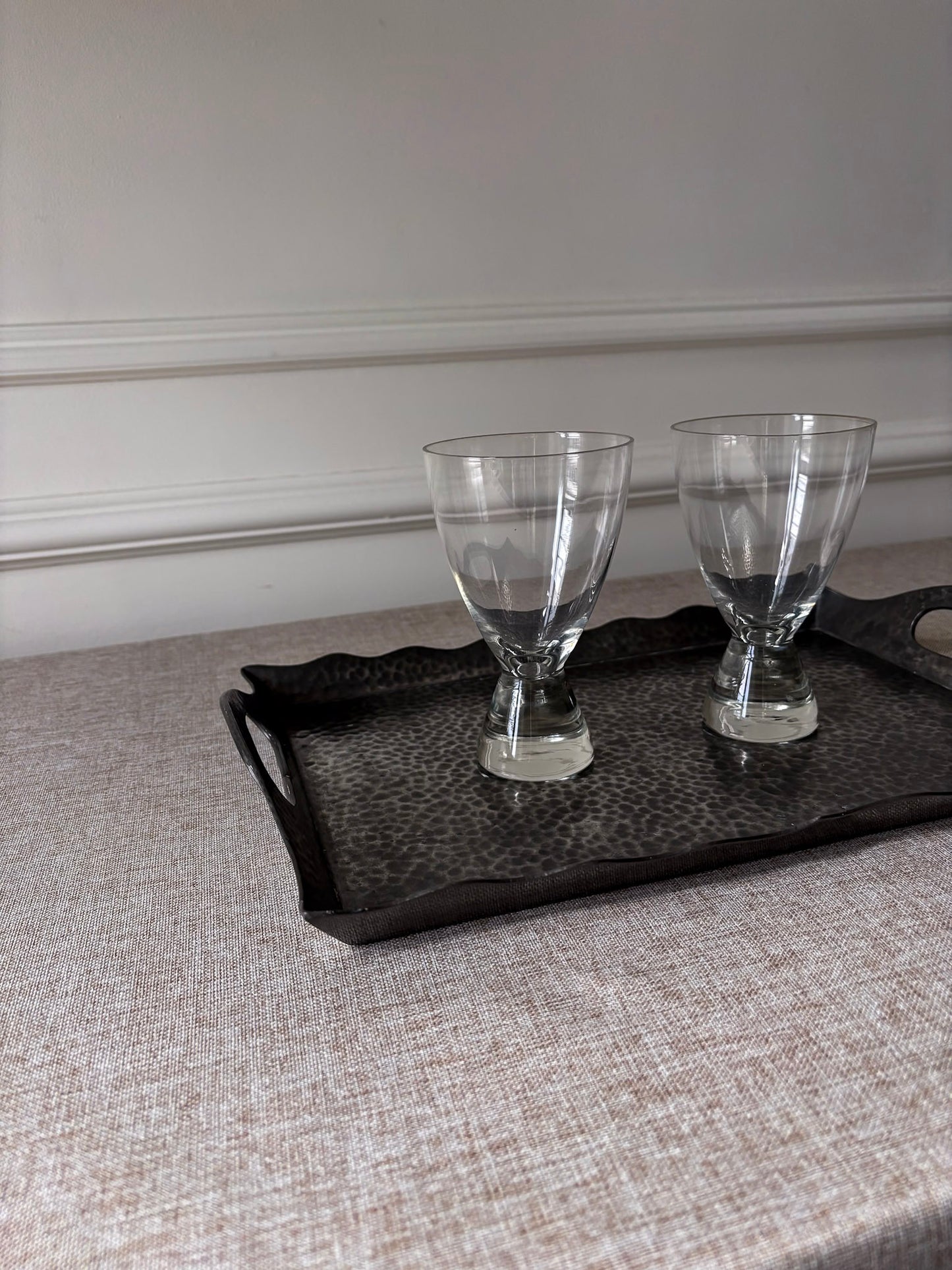 Knighthood Hammered Pewter Scalloped Edge Serving Tray