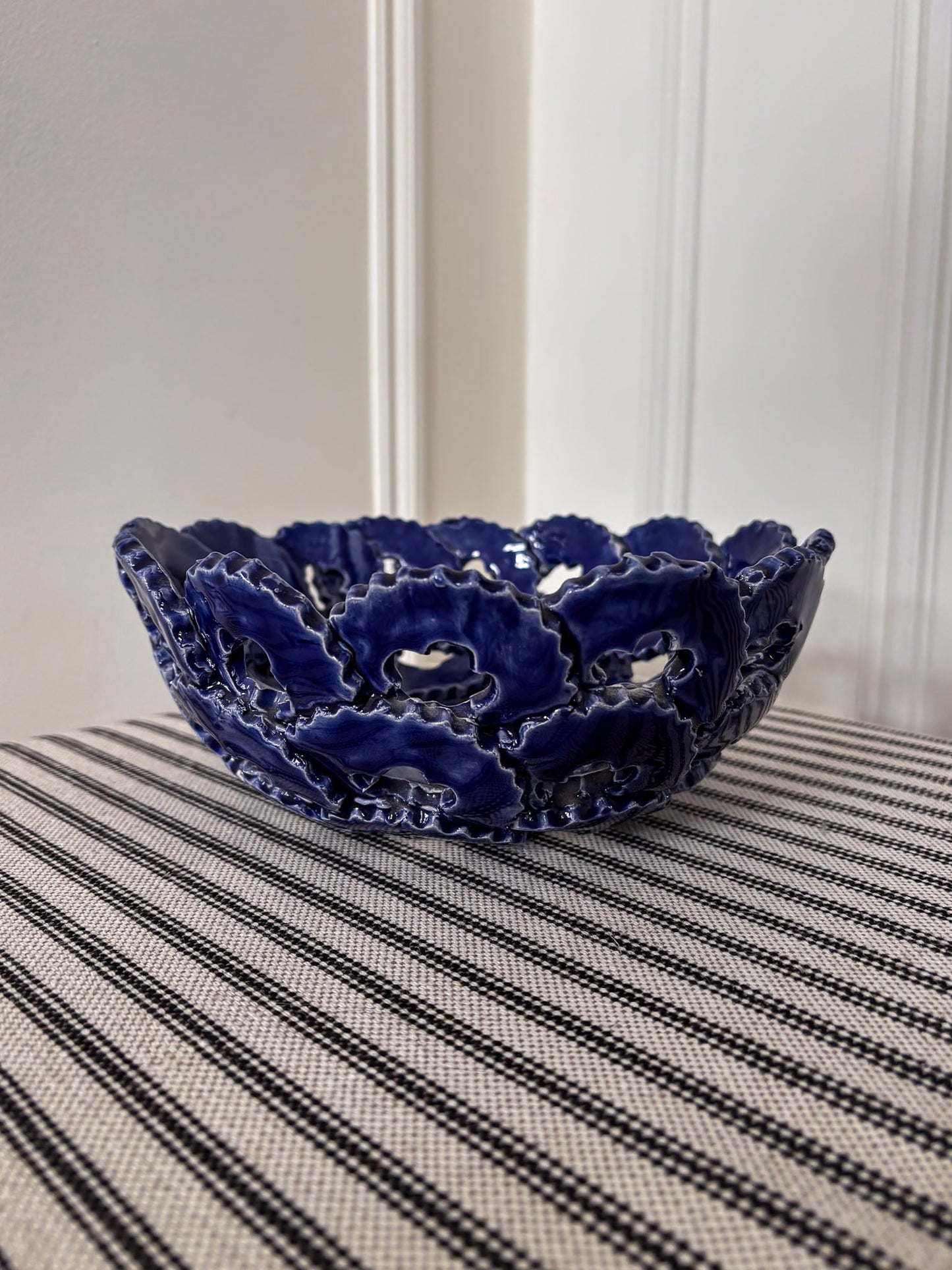 Blue Ceramic Openwork Bowl