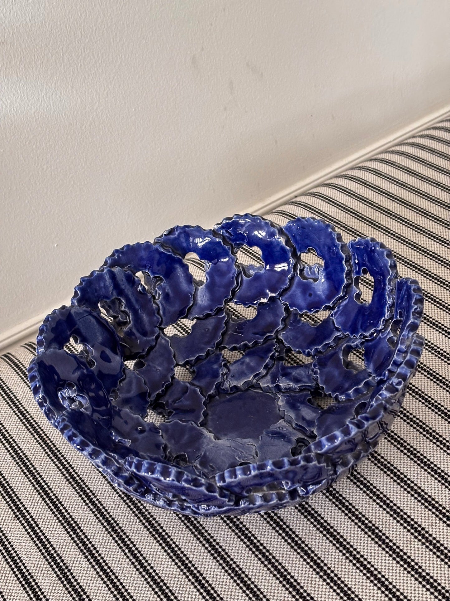 Blue Ceramic Openwork Bowl