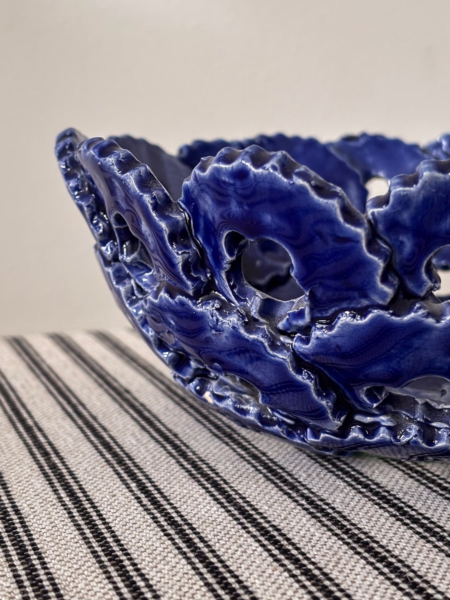 Blue Ceramic Openwork Bowl
