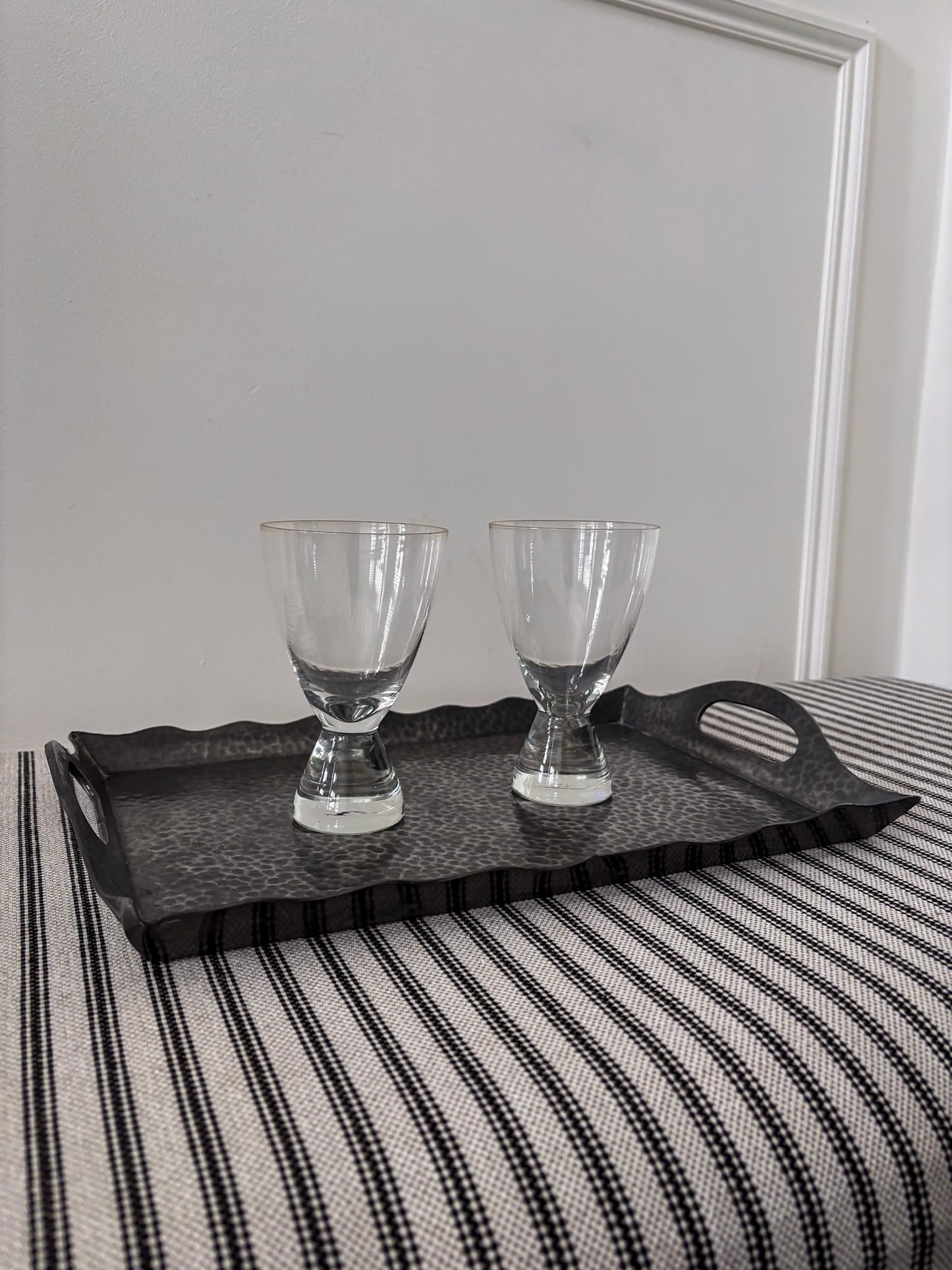 Knighthood Hammered Pewter Scalloped Edge Serving Tray