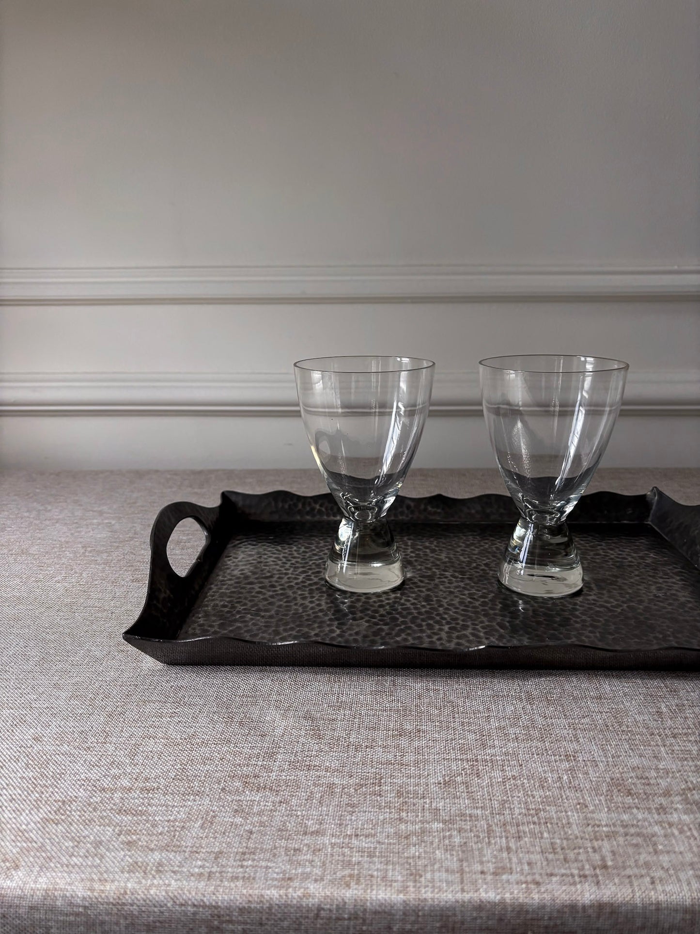 Knighthood Hammered Pewter Scalloped Edge Serving Tray