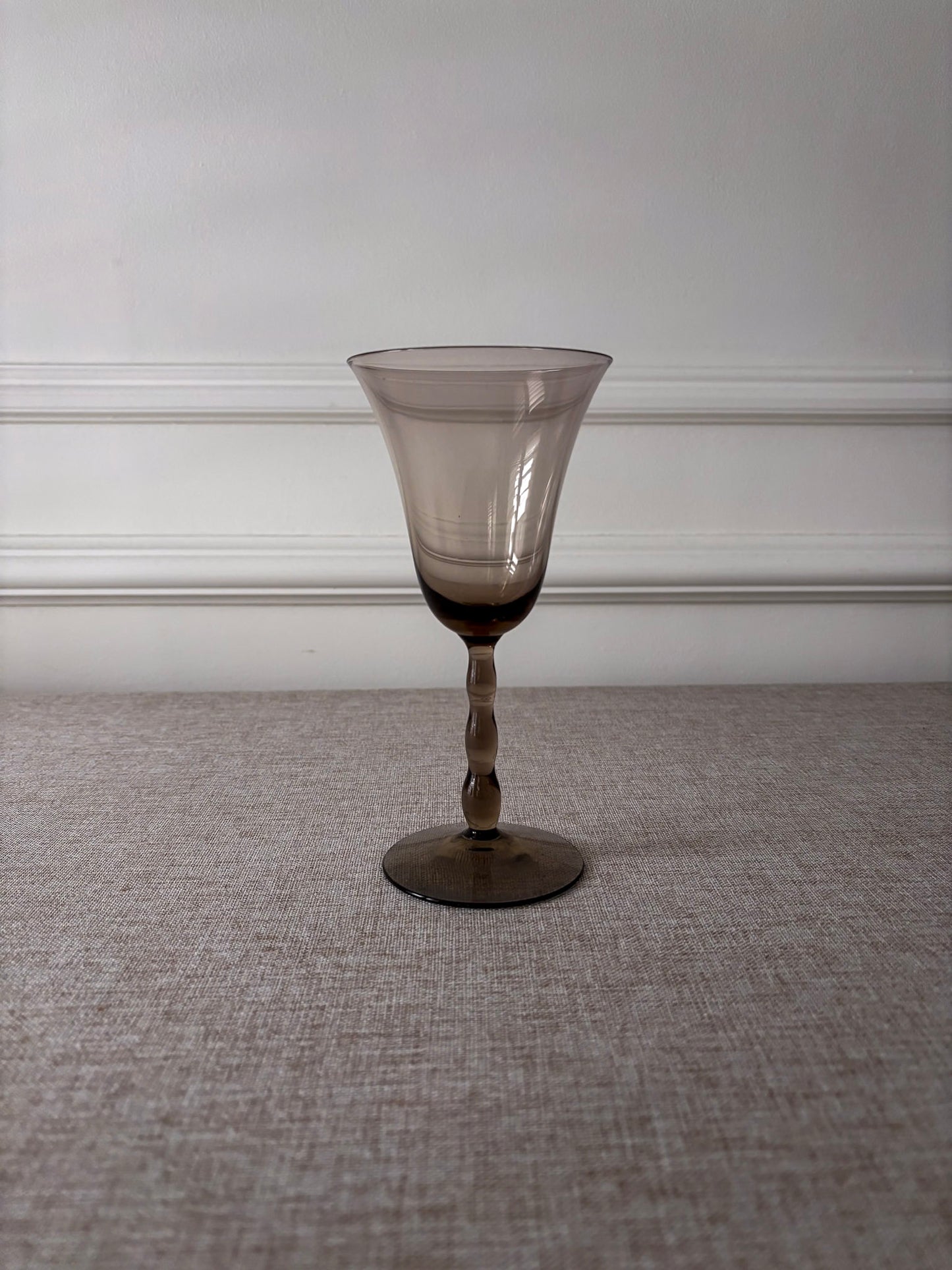 Set of 4 Orrefors “Astrid Sampe” Smoky Bobbin Stem Wine Glasses