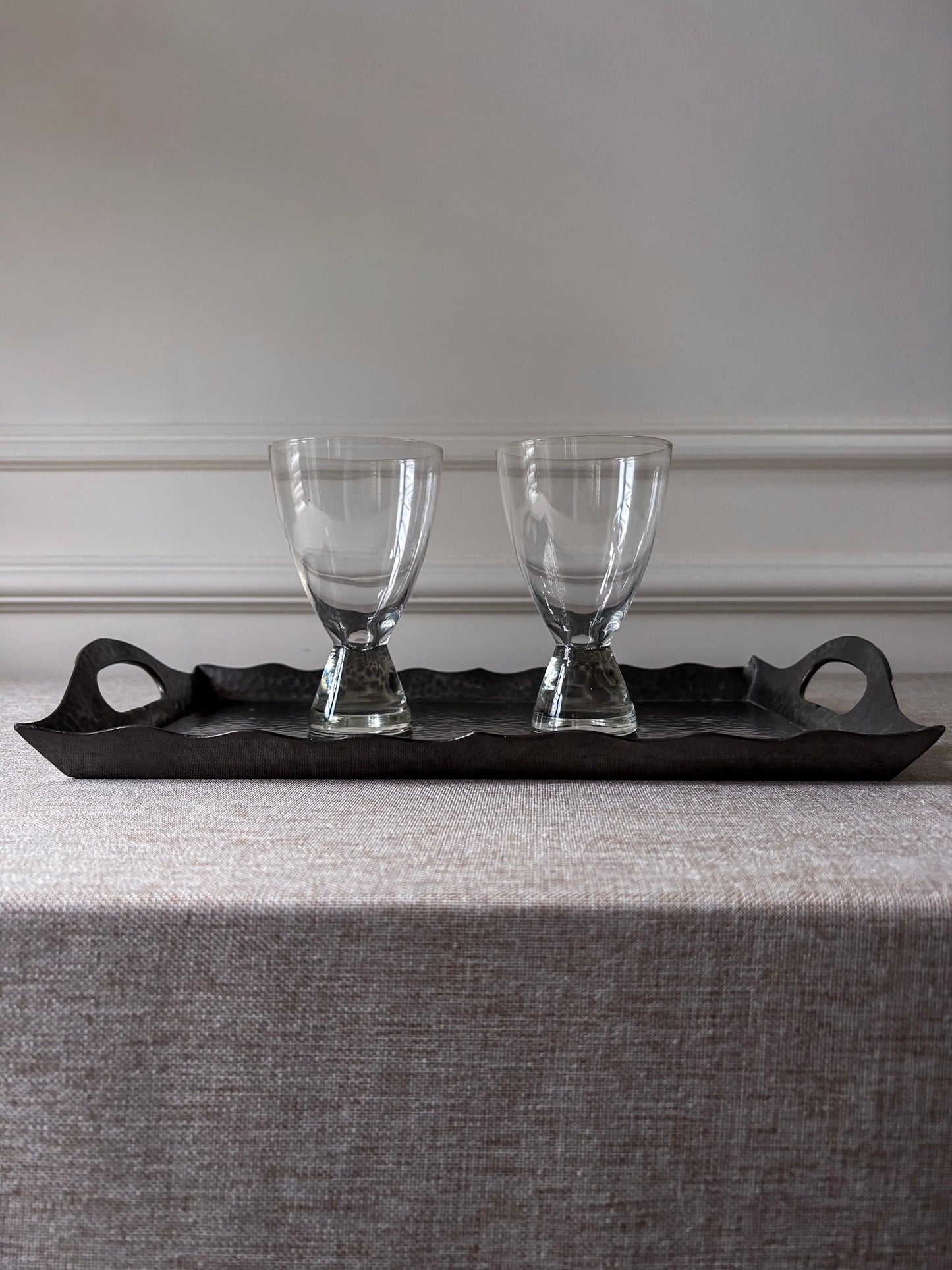 Knighthood Hammered Pewter Scalloped Edge Serving Tray