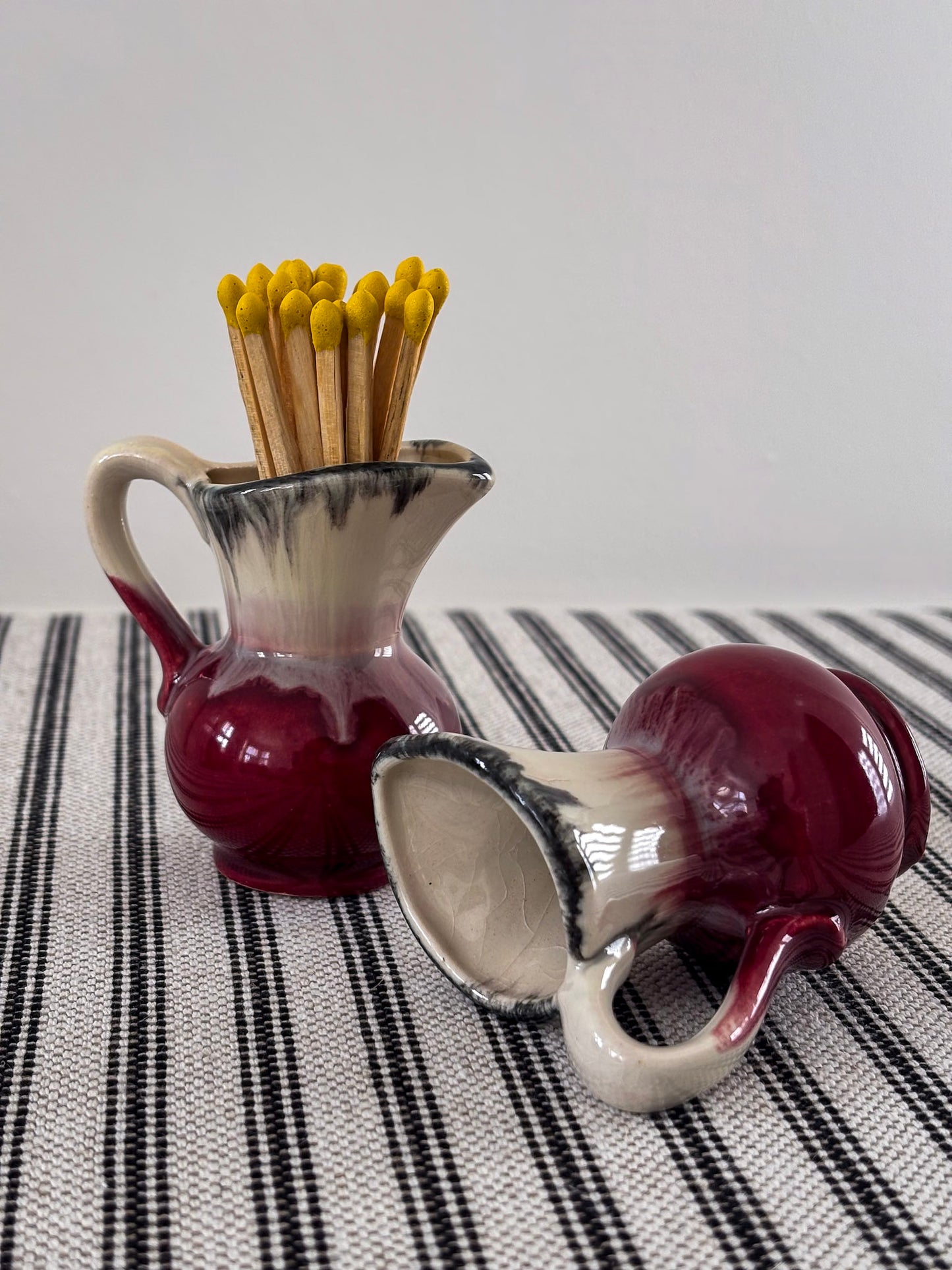 West German Drip-Glaze Ceramic Vessel Matchstick Holder
