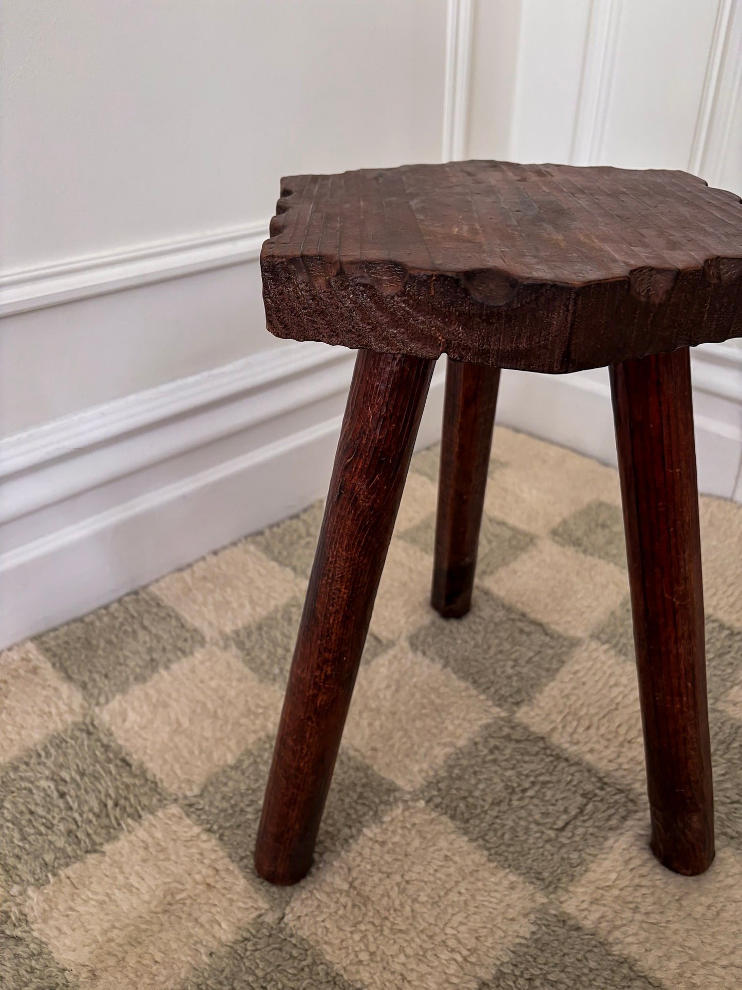 French Wooden Milking Stool | Rustic Primitive Tripod Stool