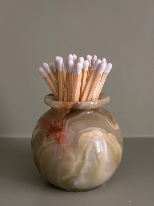 Onyx Stone Matchstick Holder – Natural Marble Veined Accessory
