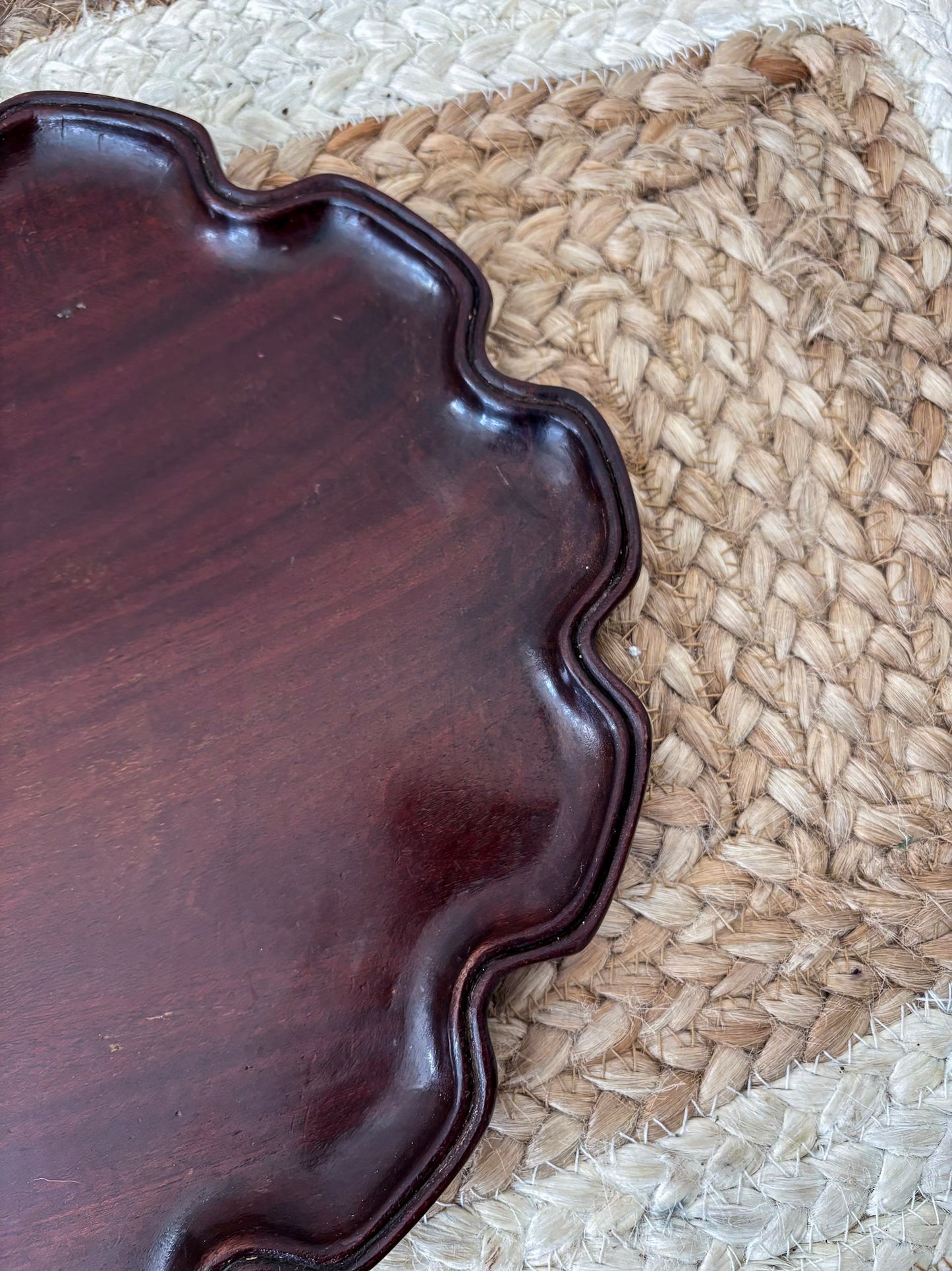 Mahogany Pie-Crust Scalloped Edge Decorative Tray - Wooden Styling Tray for Home Décor
