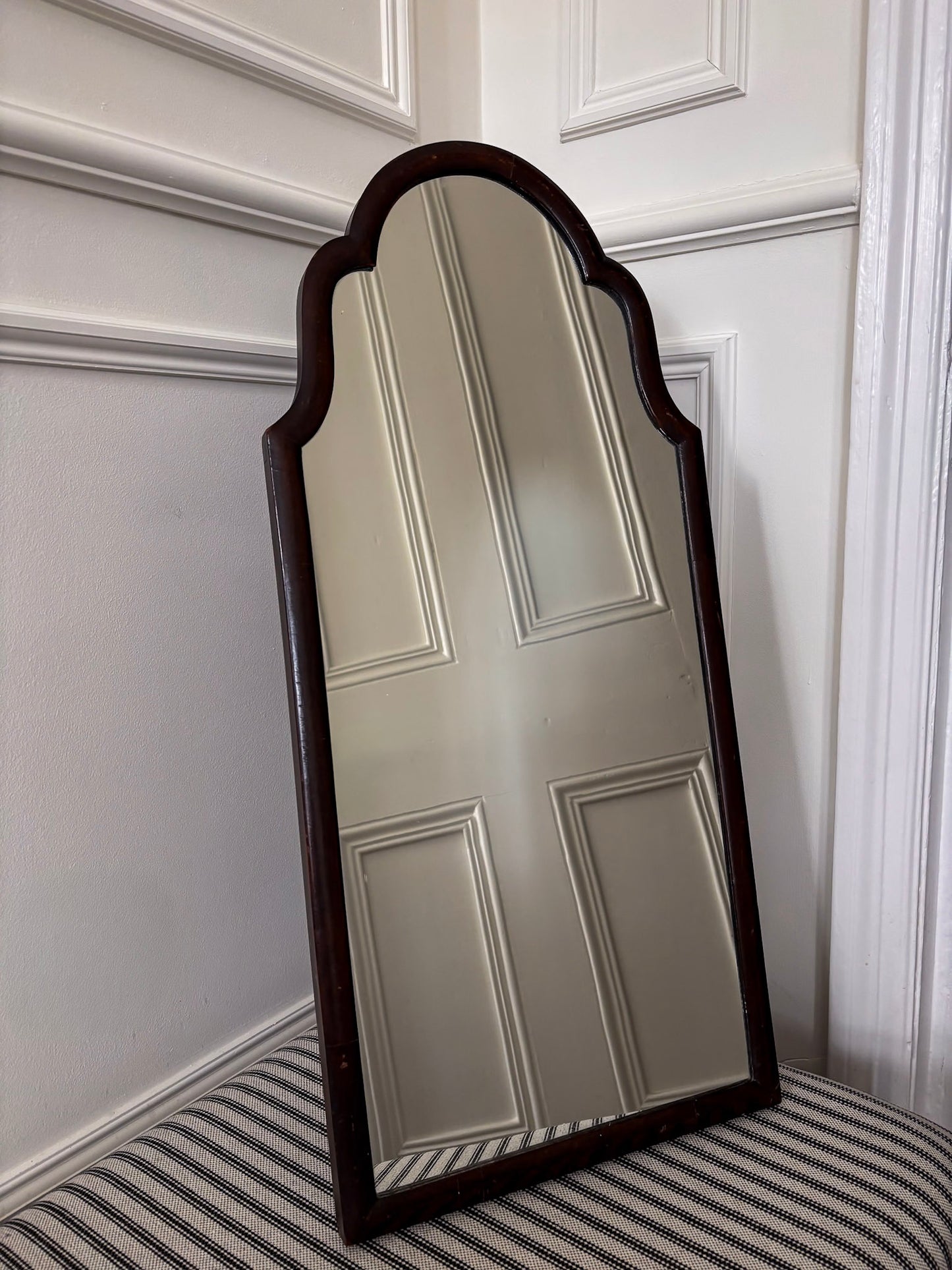 Dark Wood Scalloped Free-Standing Mirror