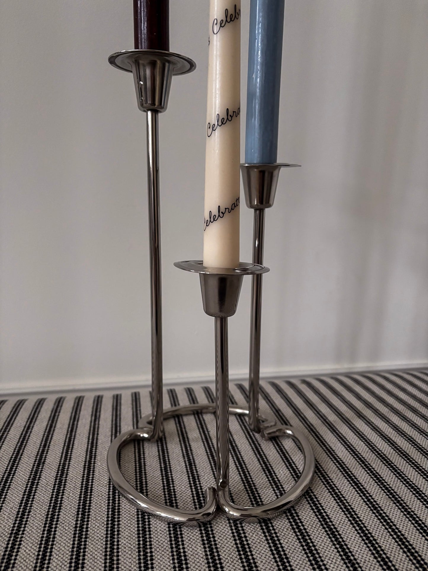 Silver-Tone Sculptural Trio Candlestick Holder