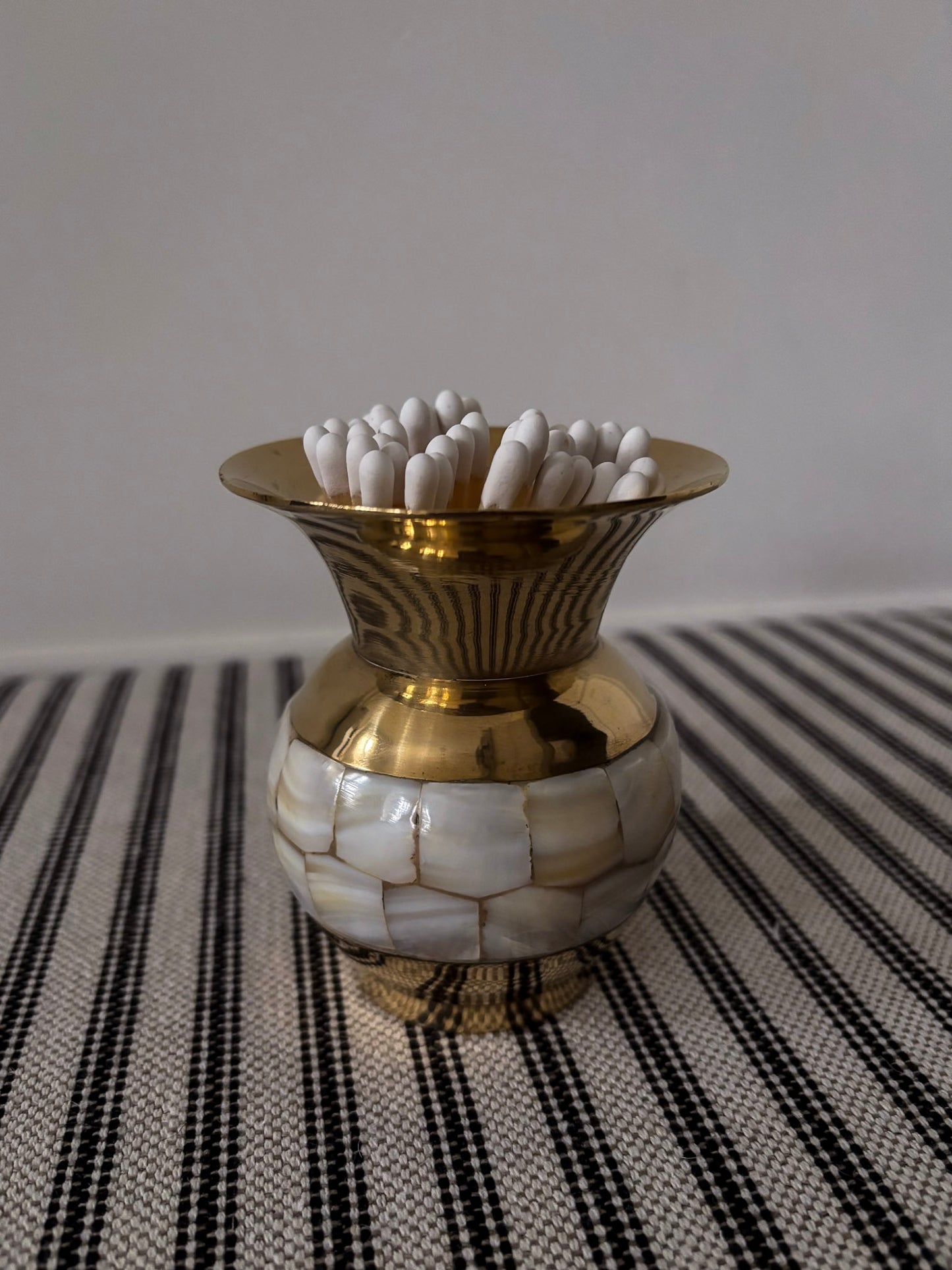 Mother-of-Pearl Inlay Brass Mini Vase Matchstick Holder