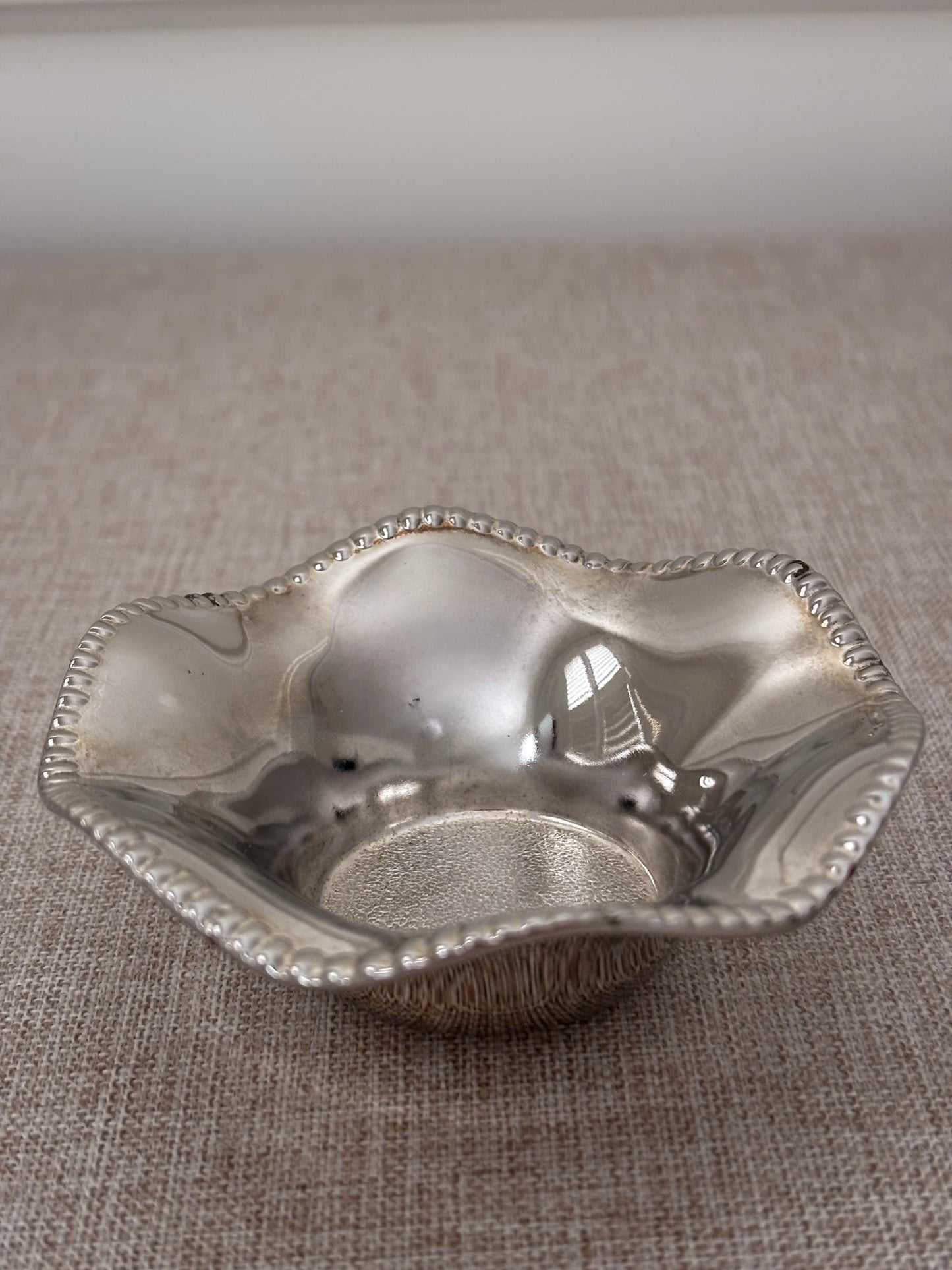 Silver-Plated Beaded Edge Trinket Bowl
