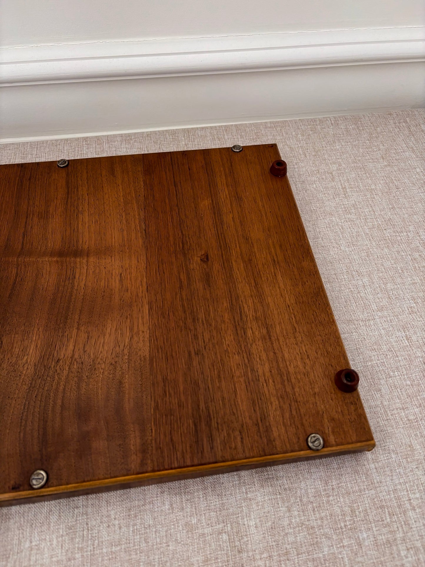 Mid Century Walnut & Glass Serving Tray | Vintage Wood Coffee Table Tray