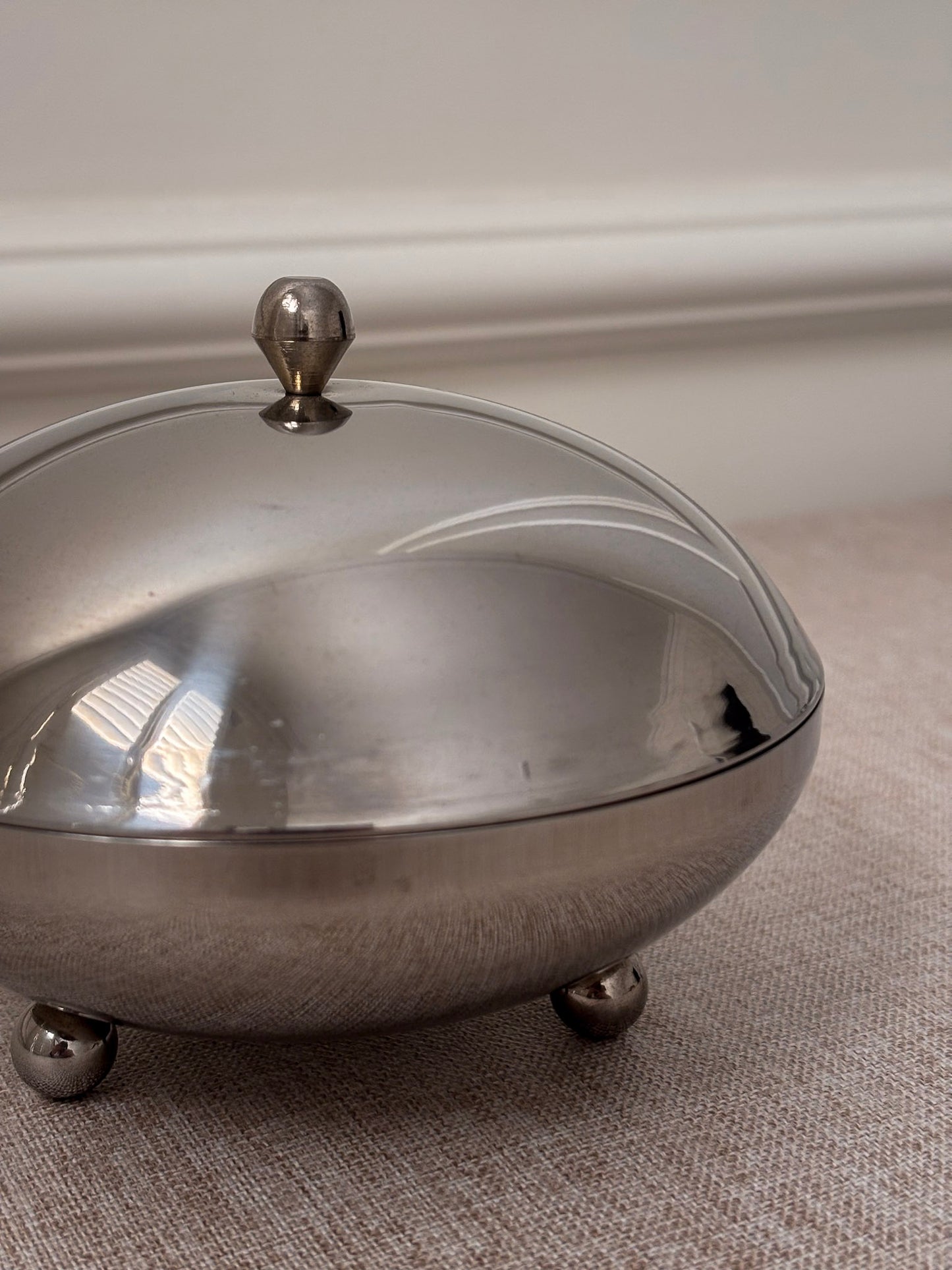 1960s Chrome Lidded Bowl | Mid Century Modern Metal Trinket Dish